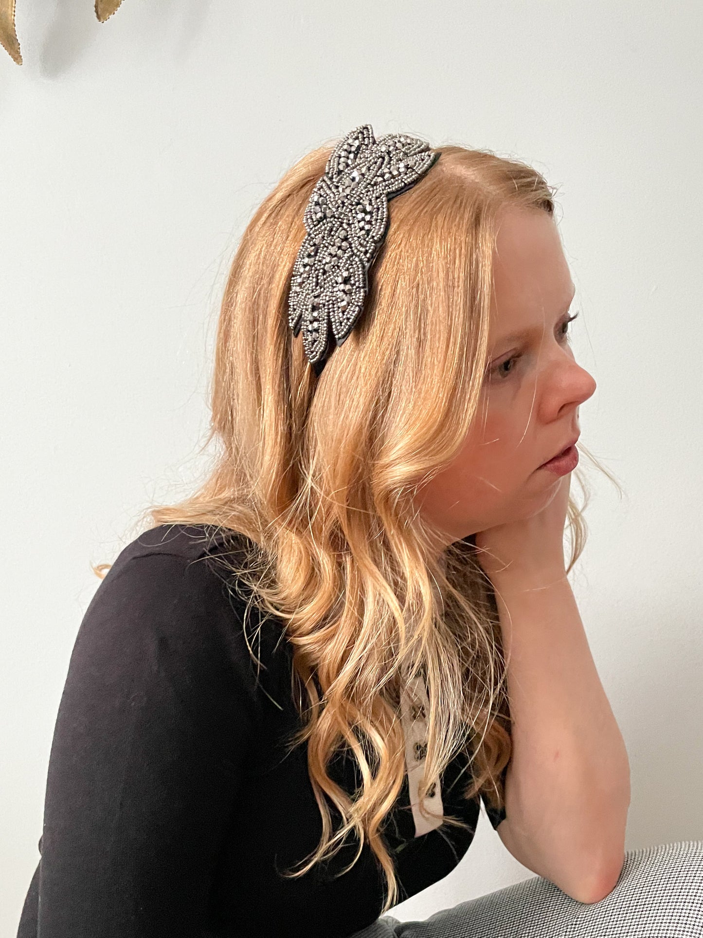 Silver Black Beaded Gatsby Flapper Fascinator Headband