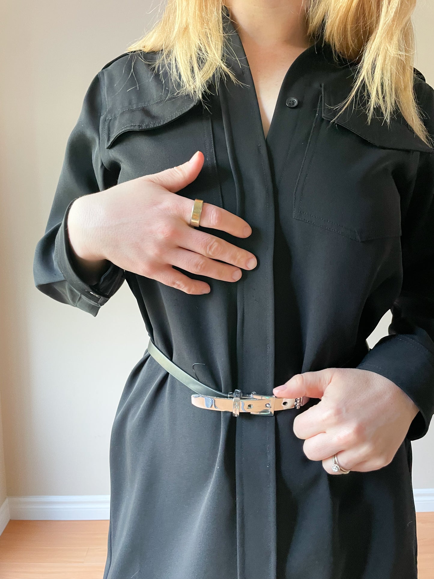 MK Black Button Front Collared Utilitarian Dress - XS
