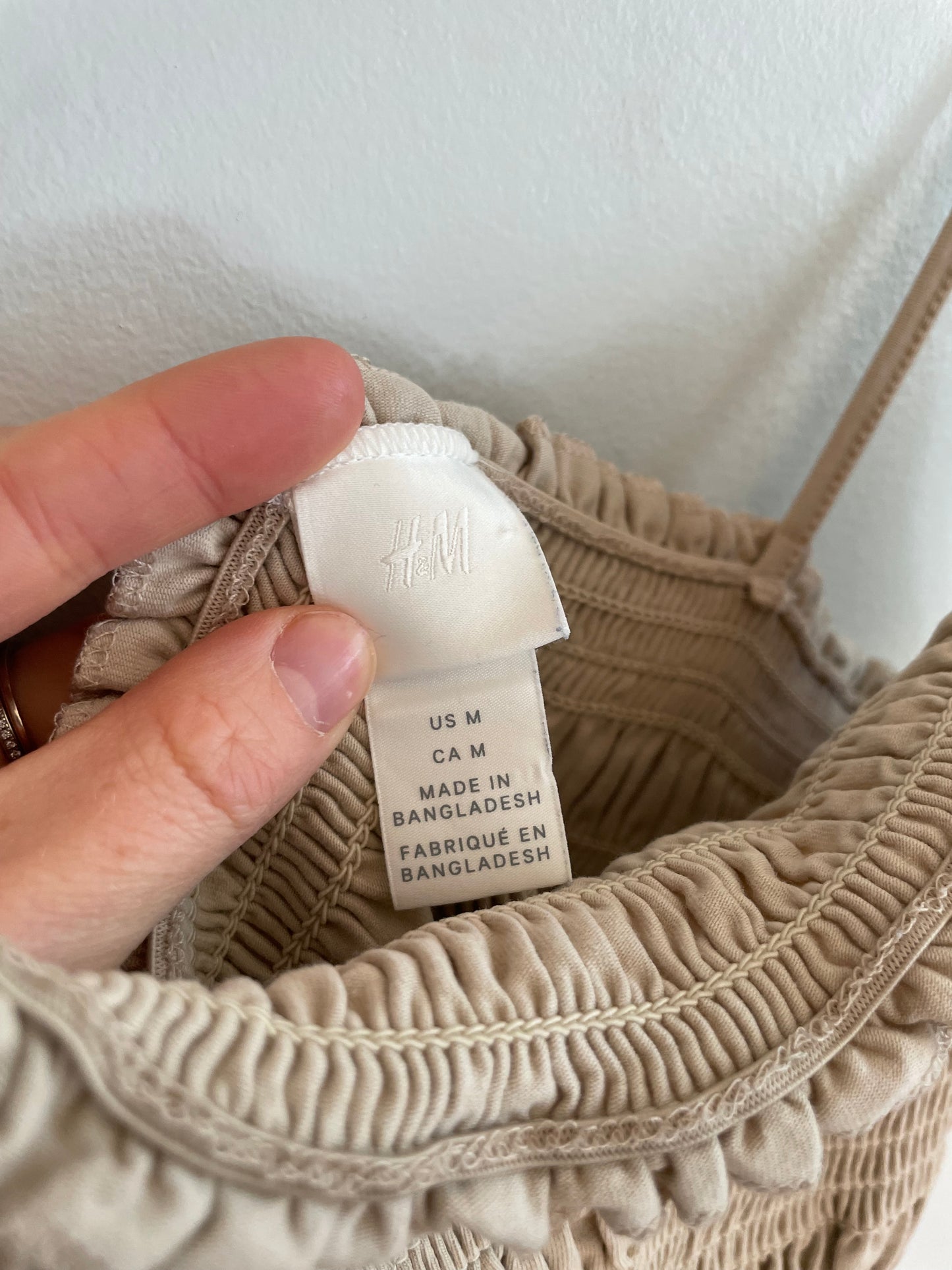 H&M Beige Smocked Spaghetti Strap Top – Medium