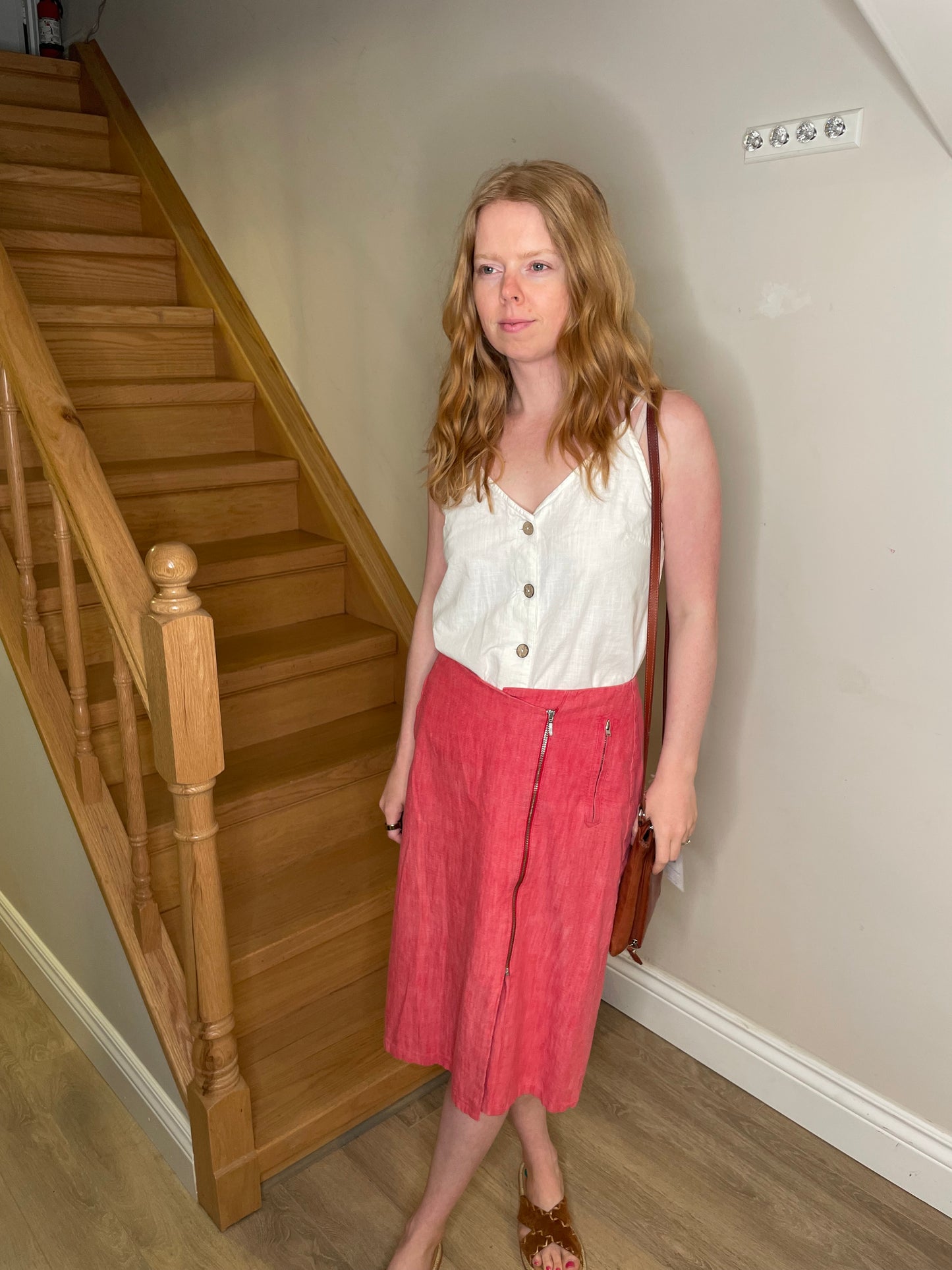 Armand Basi Red Linen Zip Skirt – Made in Spain – Size Medium
