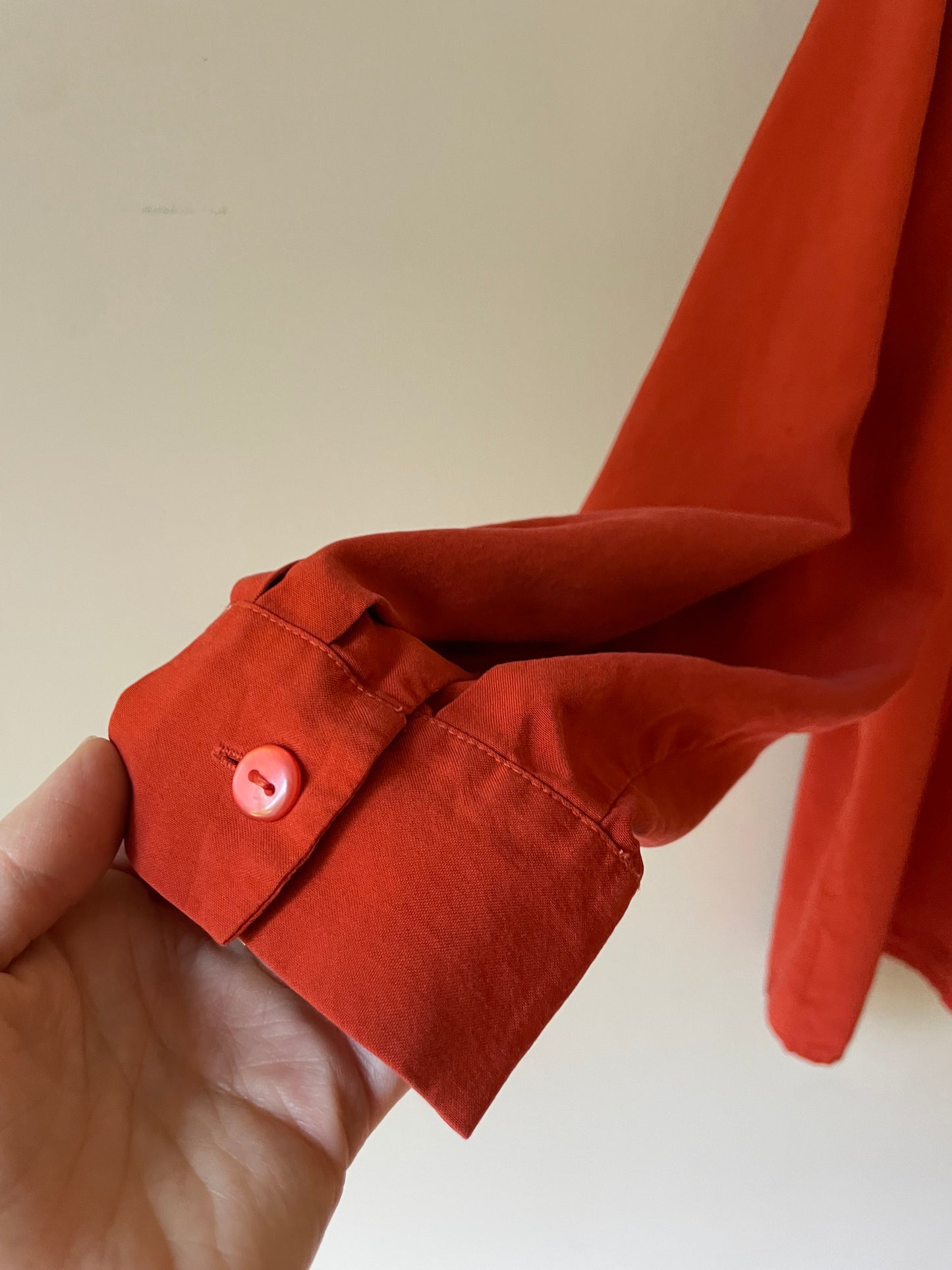 Rust Red 100% Silk Button-Up Blouse – Size 16