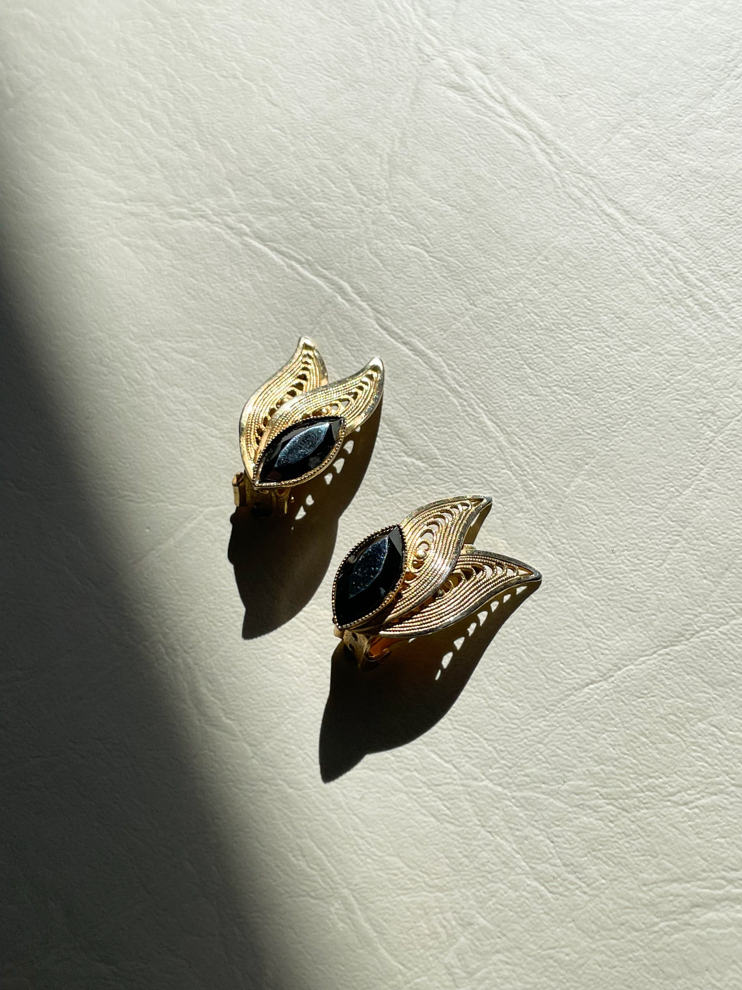 Gold Leaf Hematite Clip On Earrings