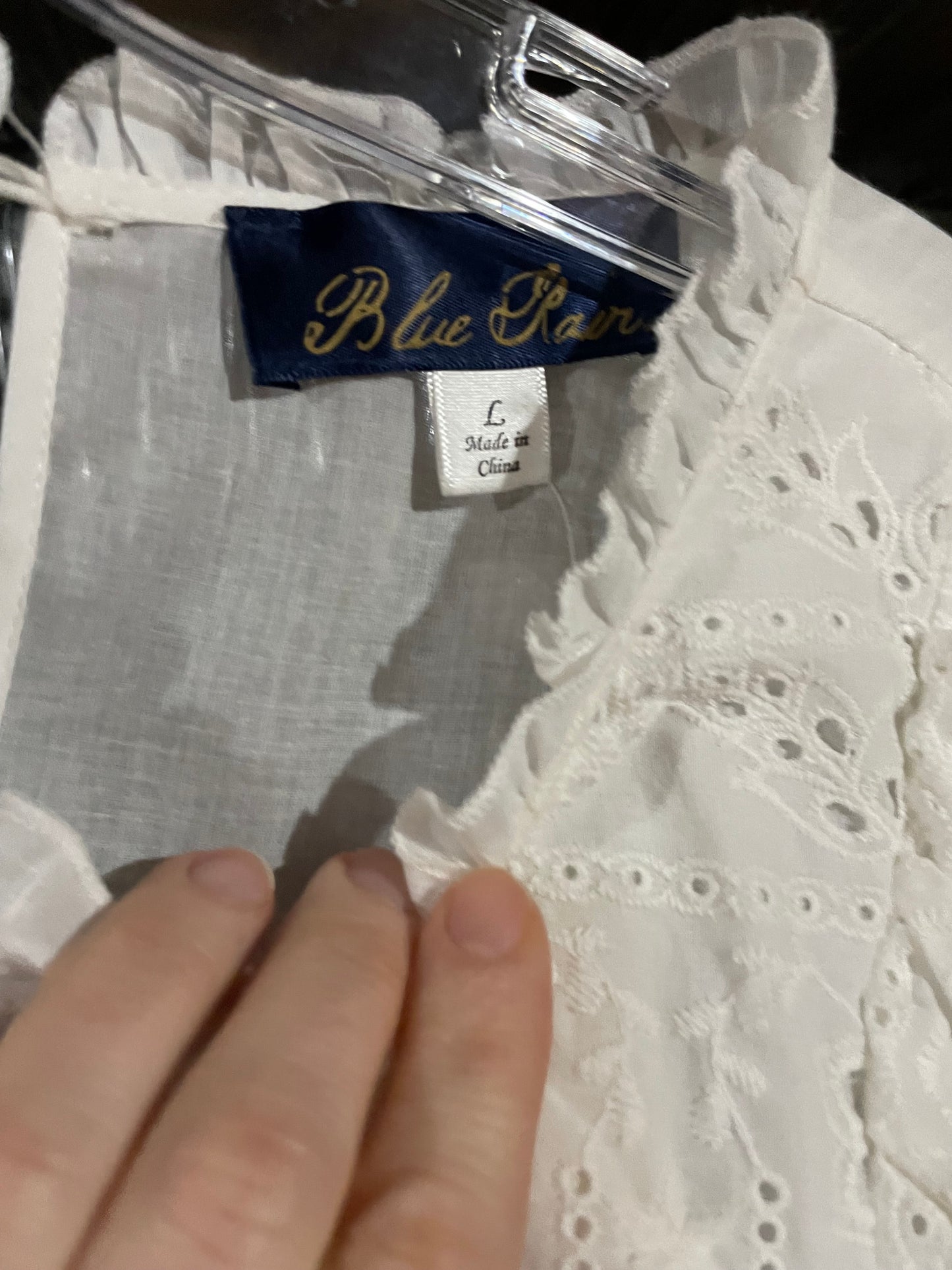 Blue Rain Cotton White Eyelet Ruffle Peplum Blouse – Large