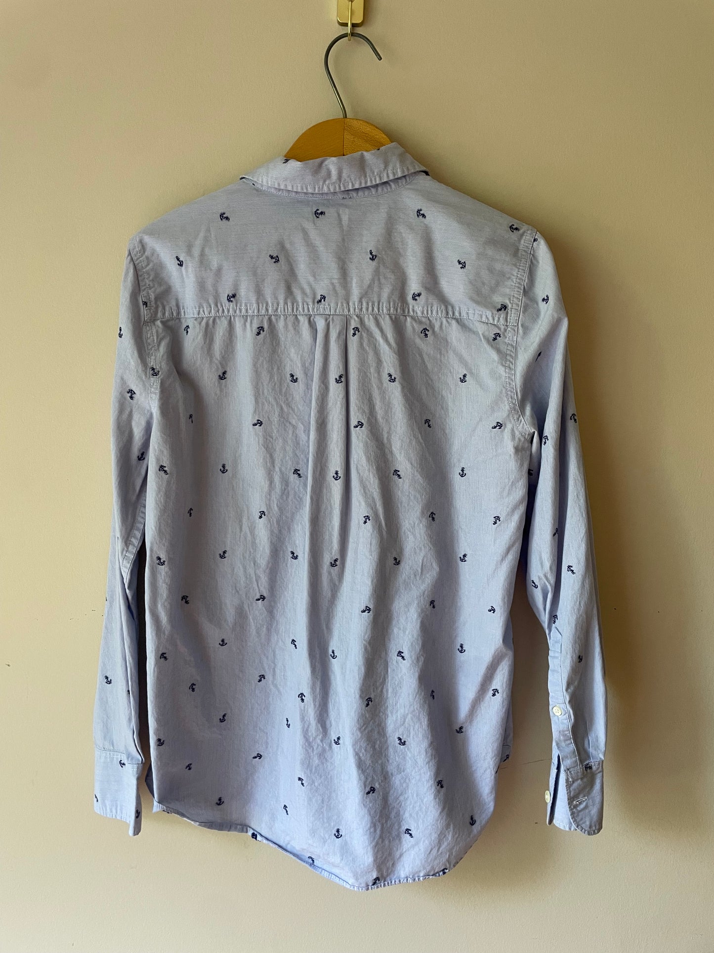 J.Crew Light Blue 100% Cotton Anchor Embroidered Button-Up Shirt – Size Medium