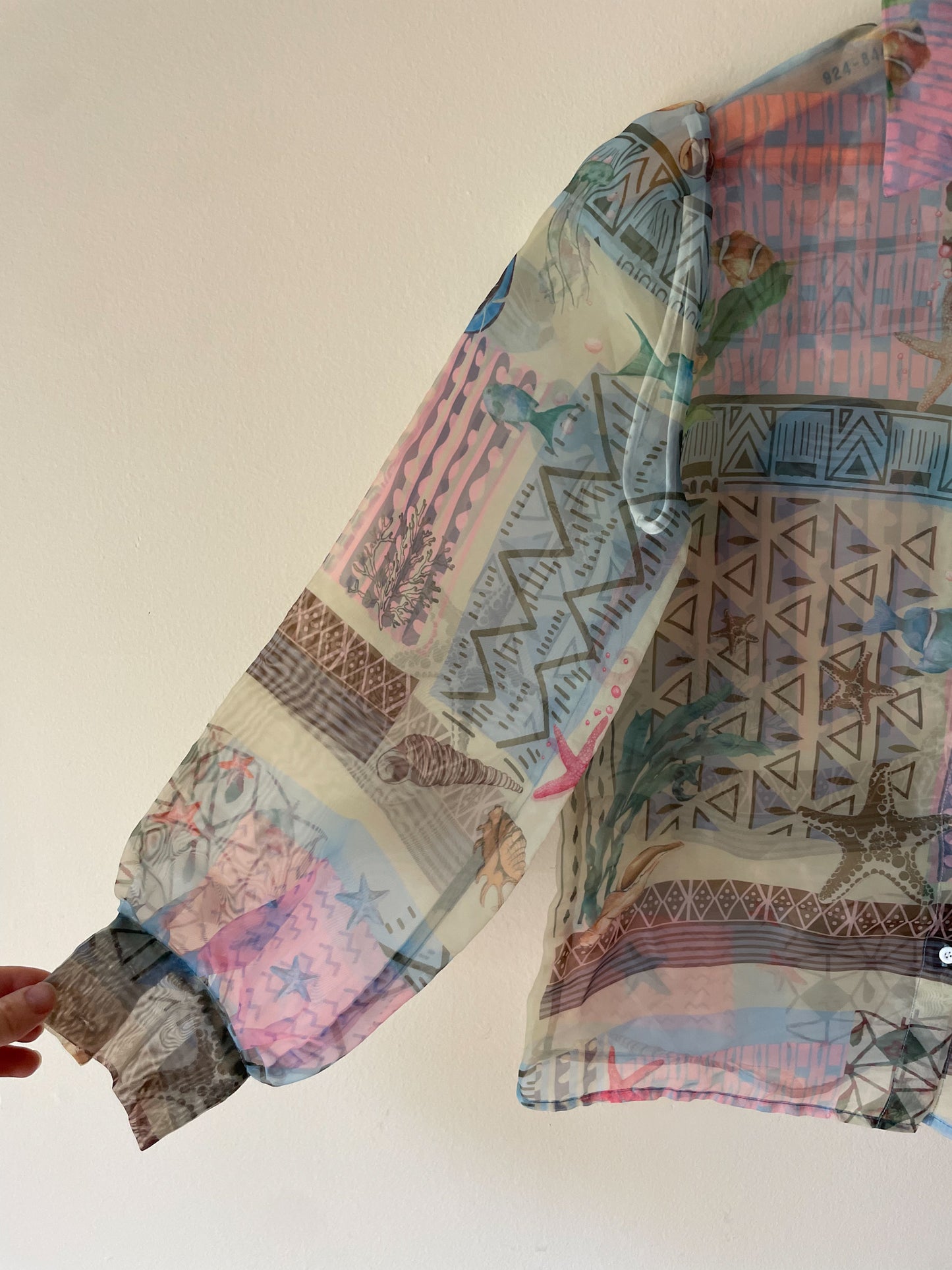 Sheer Geometric Ocean Print Blouse – Medium