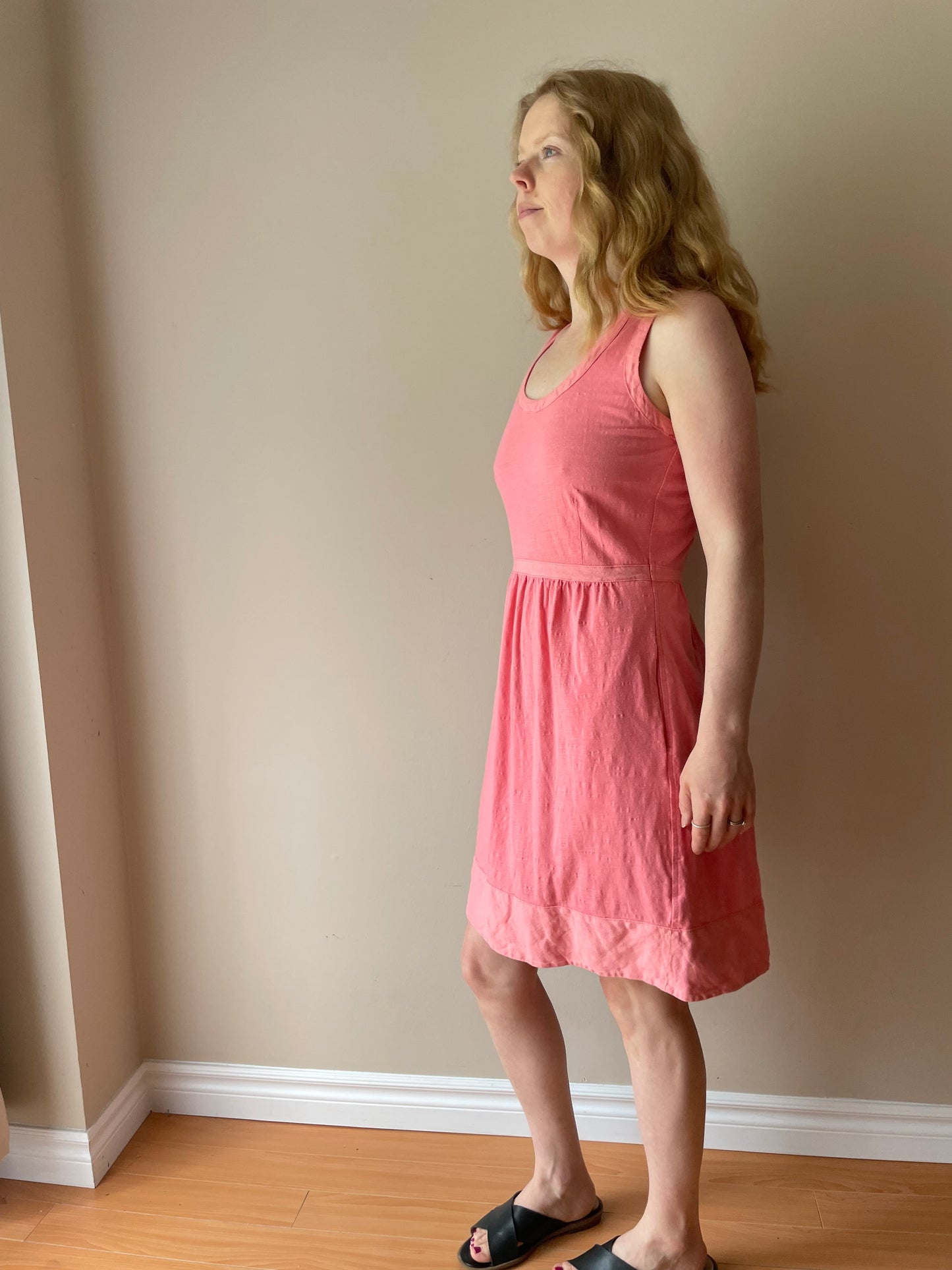 J. Crew Coral Pink 100% Cotton Fit & Flare Dress with Linen Trim – Size XS