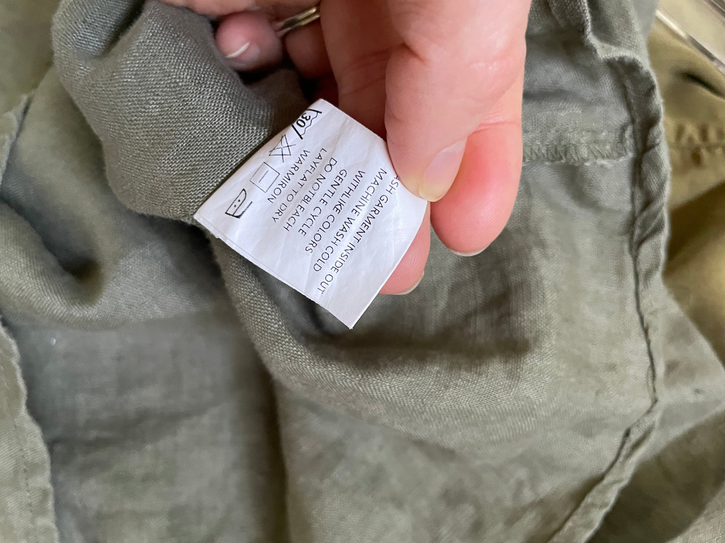 Amazhiyu Olive Green 100% Linen Relaxed 3/4 Sleeve Top - Large