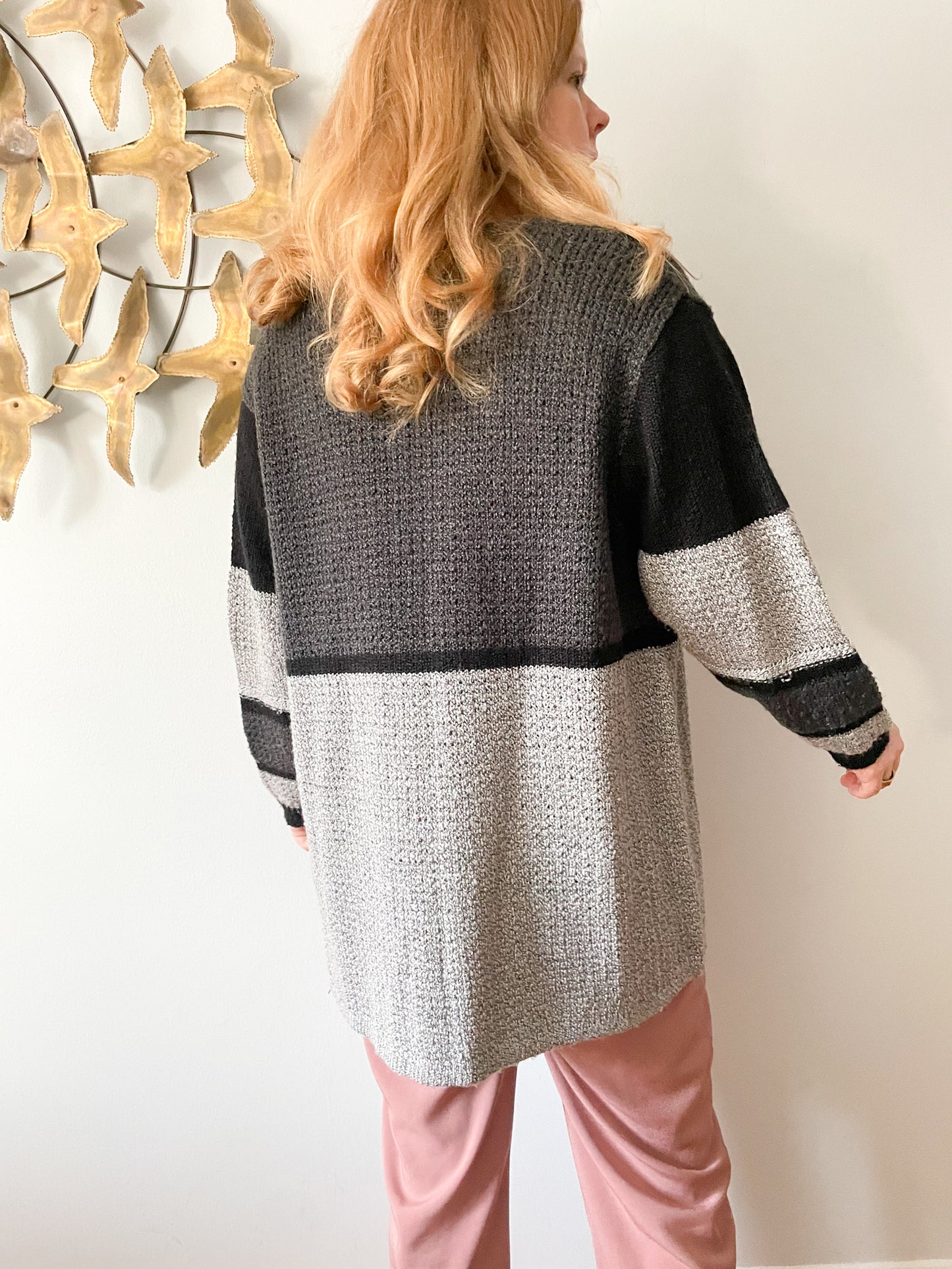 Alia Grey Patch Relaxed Knit Cardigan Sweater - L/XL