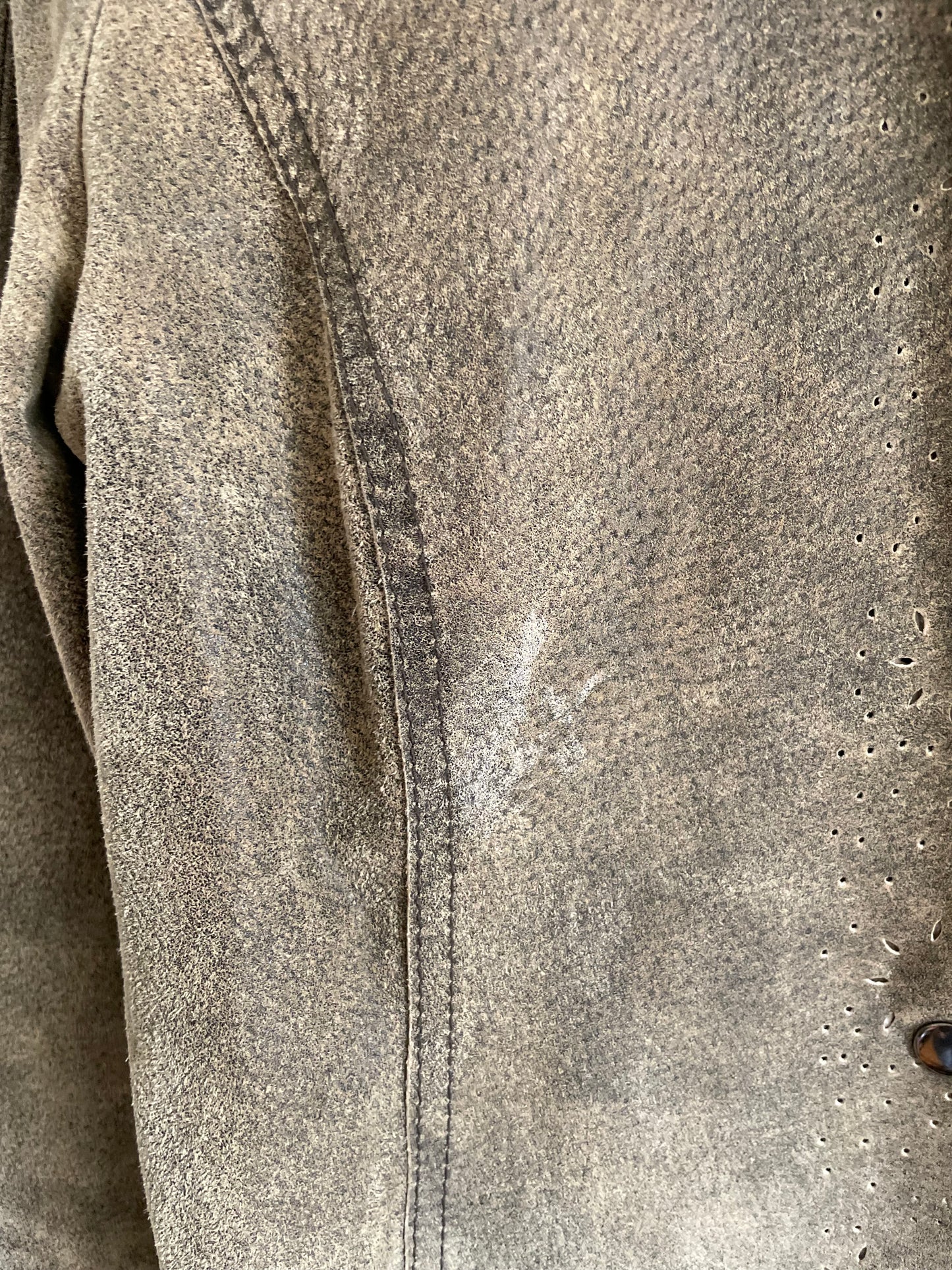 Spanner Taupe Genuine Leather Laser-Cut Jacket — Size Small