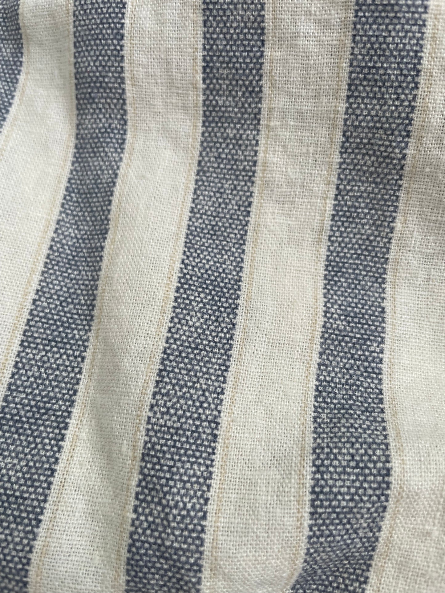 Blue + Ivory Striped Natural Fiber Paperbag Waist Shorts - L/XL