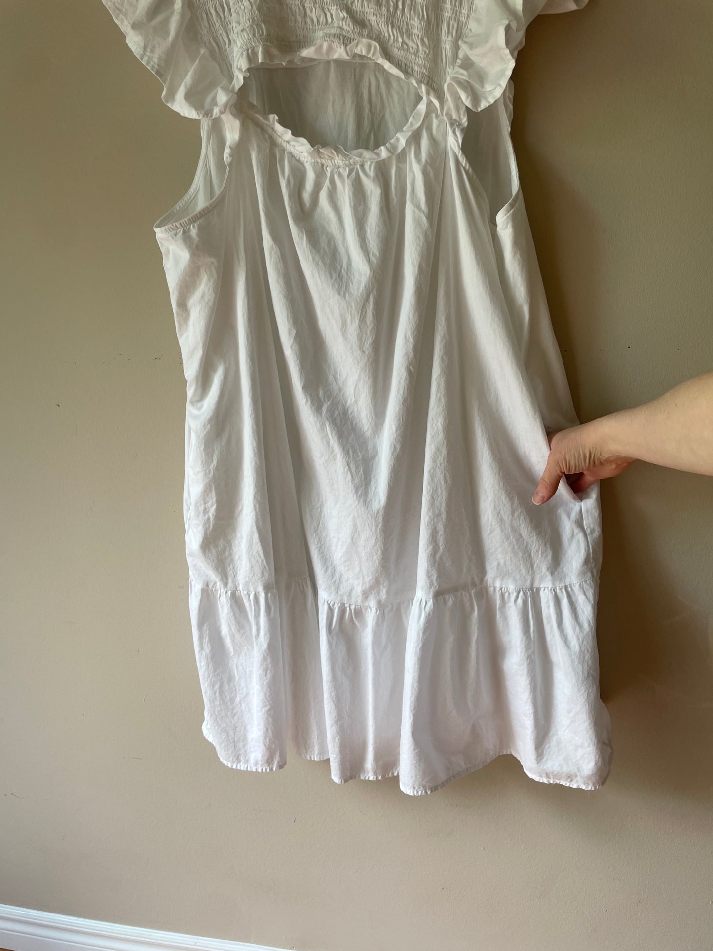 White Eyelet Ruffle Smocked Cotton Babydoll Dress - XL