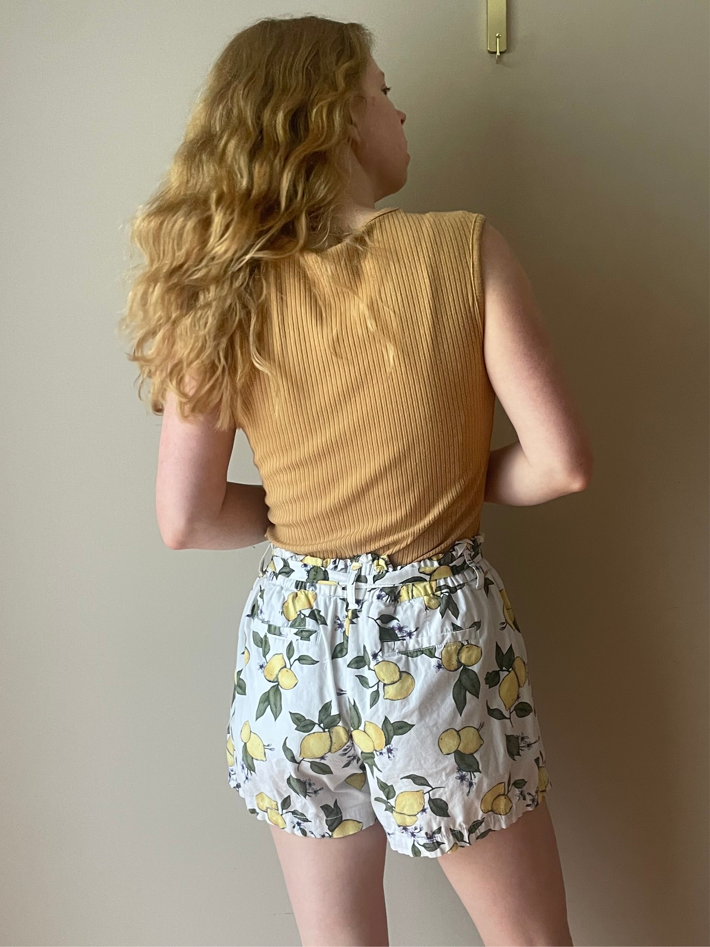 Lemon Print White Cotton Paper Bag Shorts - Size 10