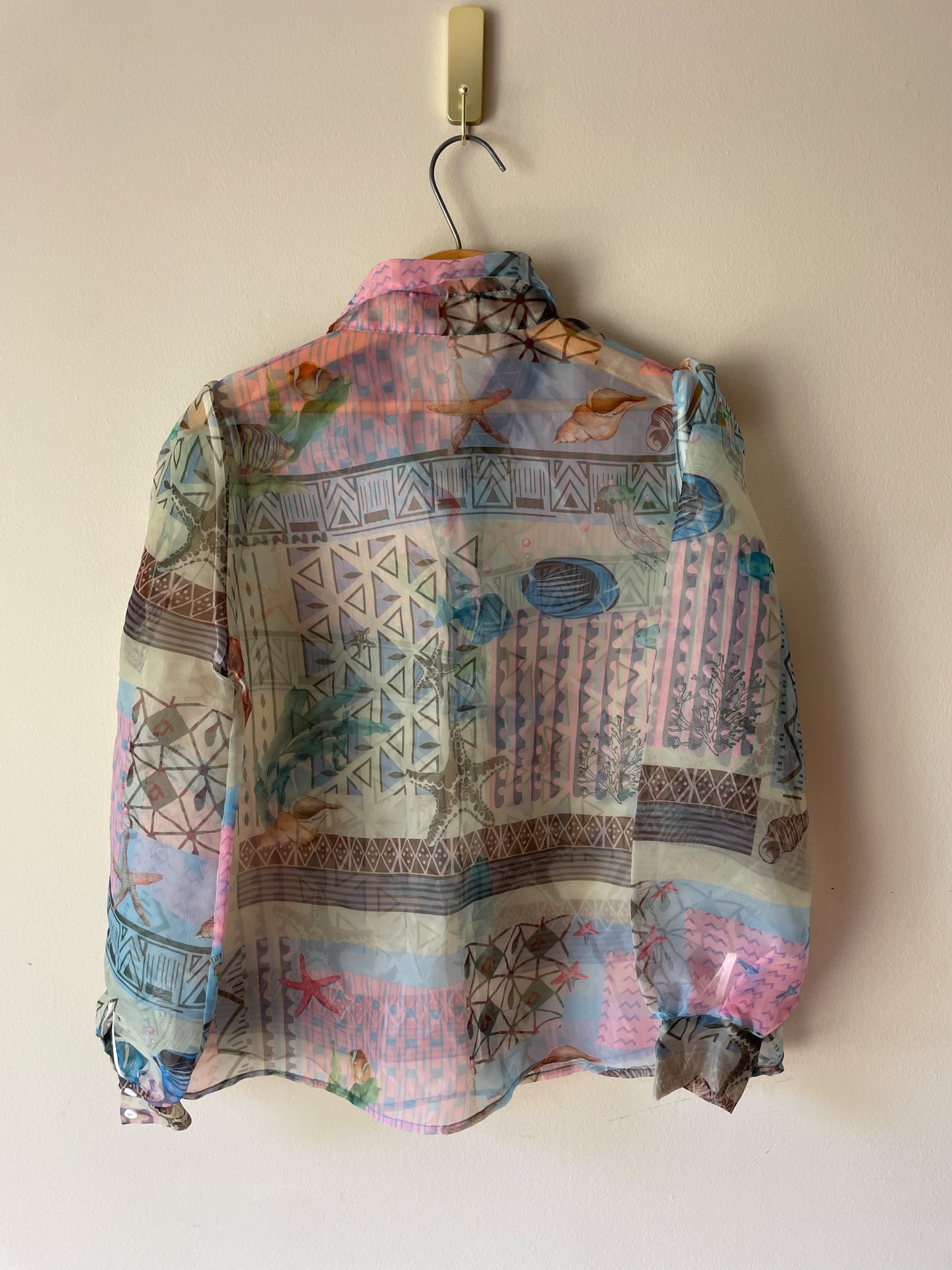 Sheer Geometric Ocean Print Blouse – Medium