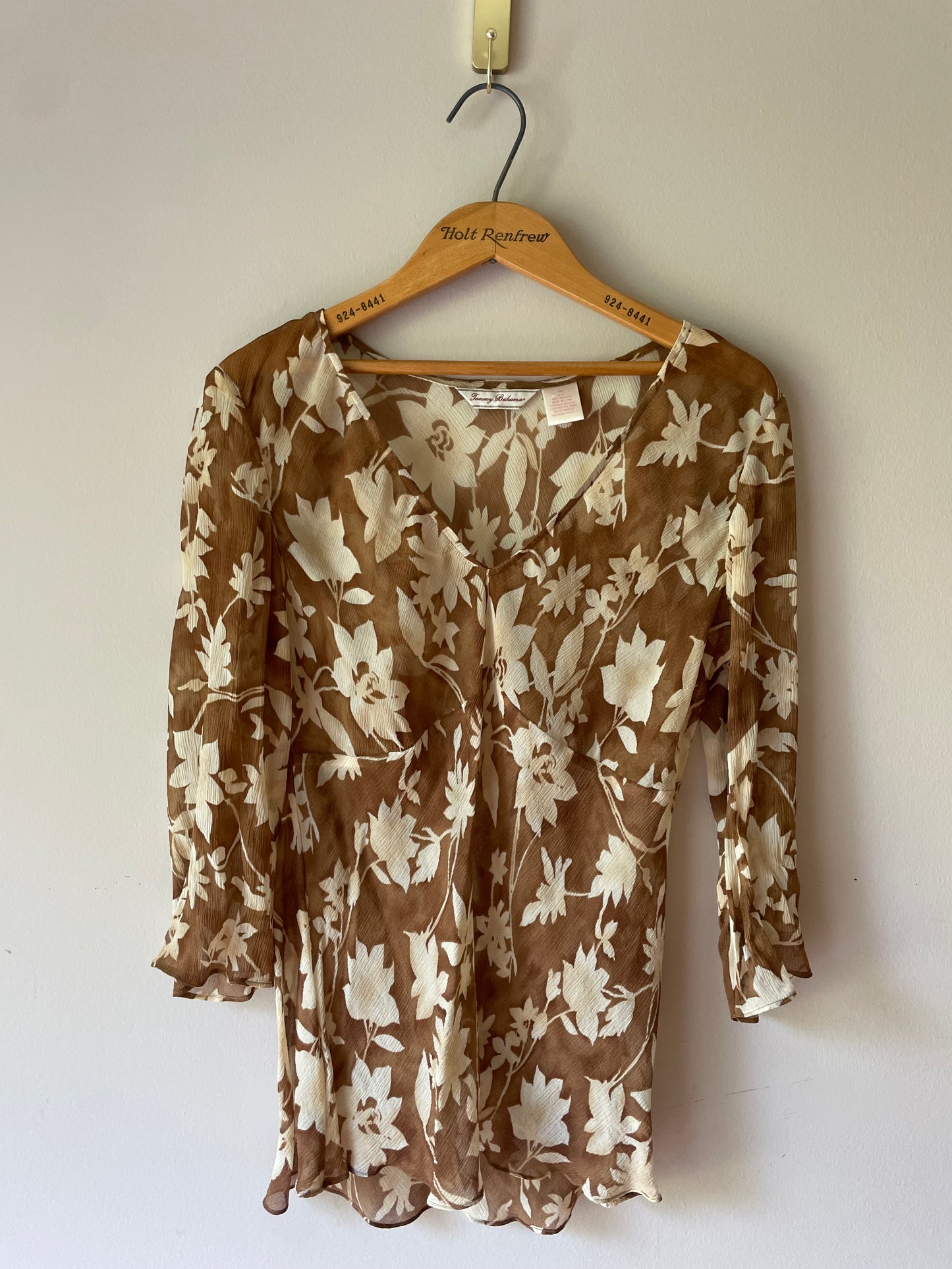 Tommy Bahama Sheer Silk Brown Floral Blouse – Medium