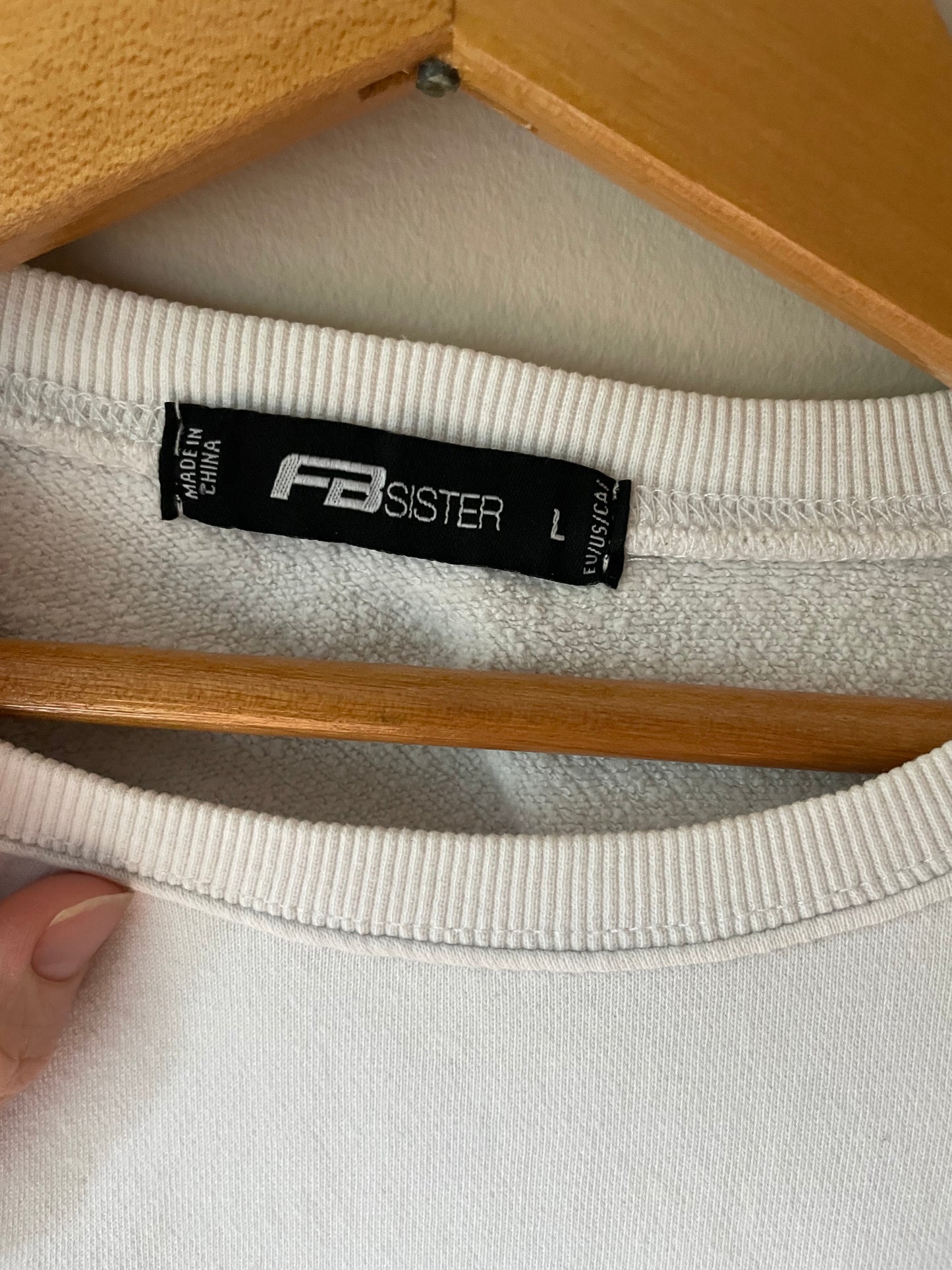 FB Sister White Graphic Sweatshirt with Pink Patch – Size Large/XL