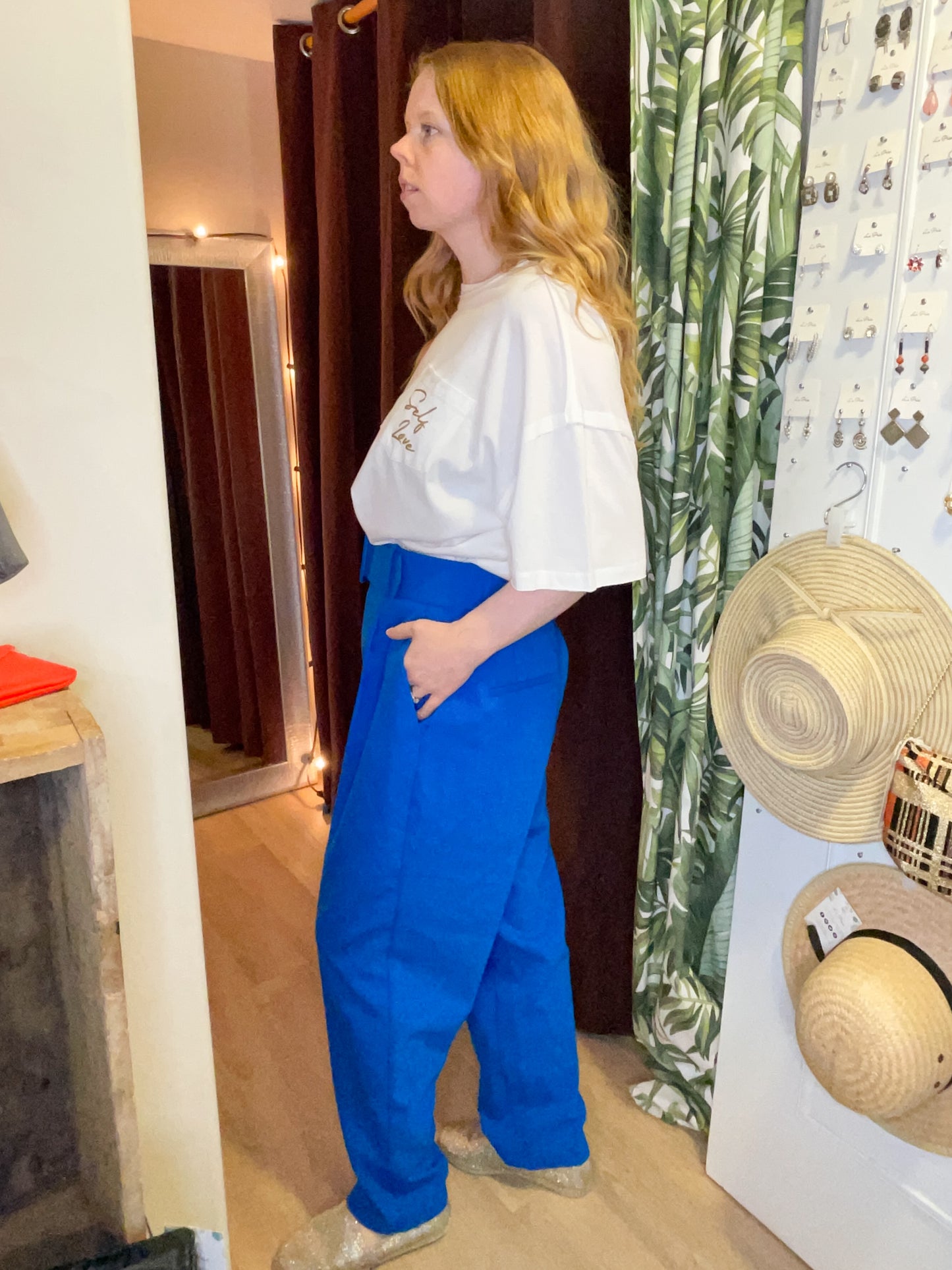 Zara Blue Wide Leg Trousers with Belt - Medium