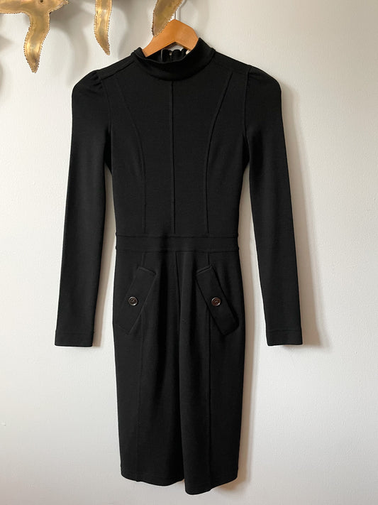 Burberry Brit Black Wool Mock Neck Knit Long Sleeve Dress - Size 2