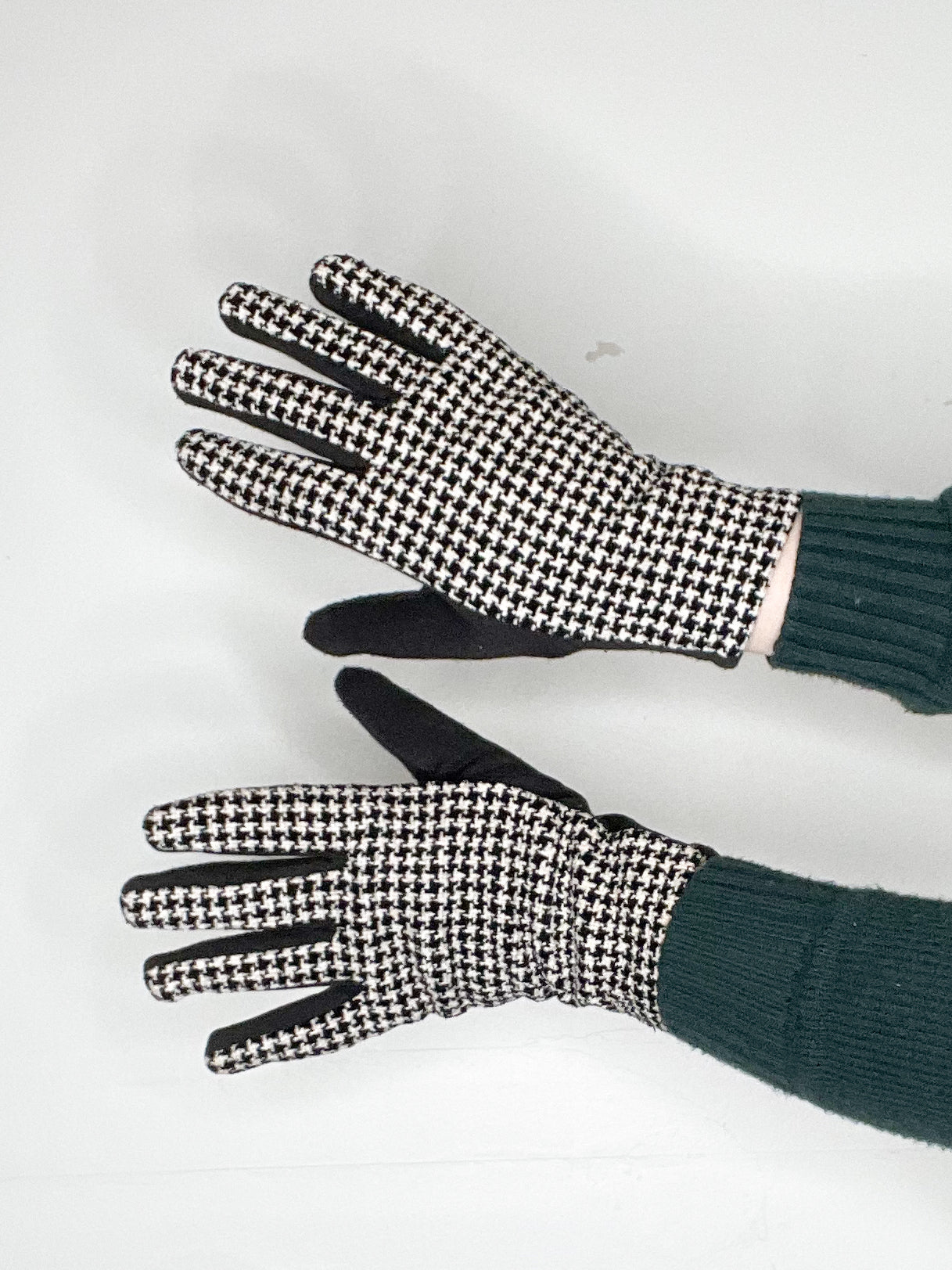 Black White Houndstooth Stretch Gloves