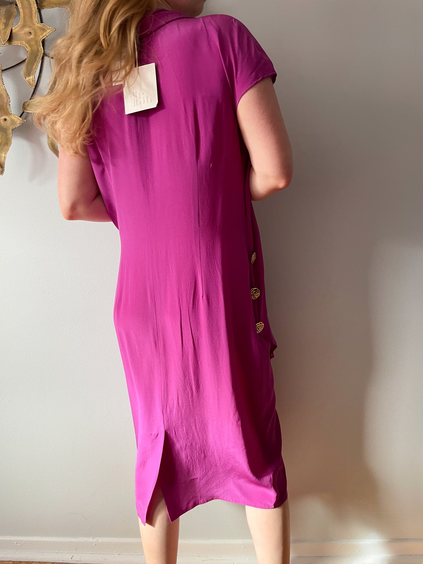 Chére Marie Magenta Wrap Style Silk Midi Dress NWT - Large