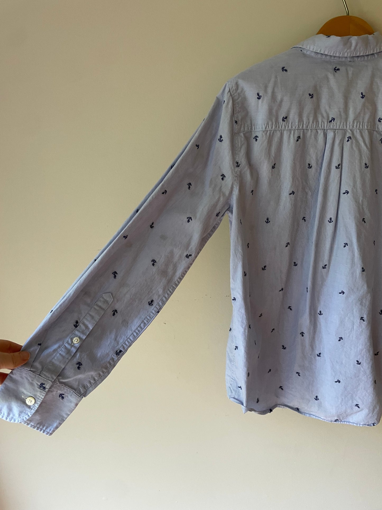 J.Crew Light Blue 100% Cotton Anchor Embroidered Button-Up Shirt – Size Medium