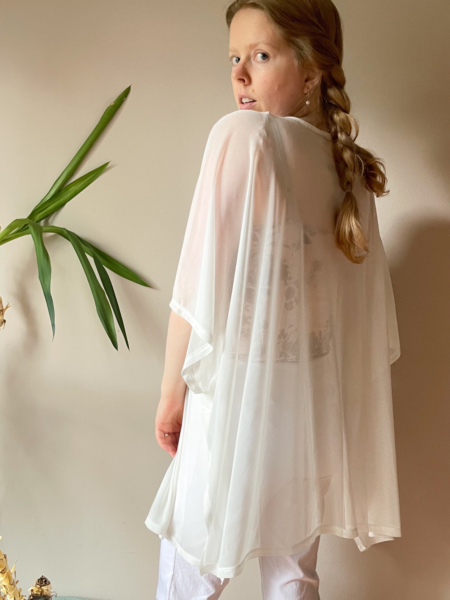 White Sheer Open Cover Up Shawl - One Size