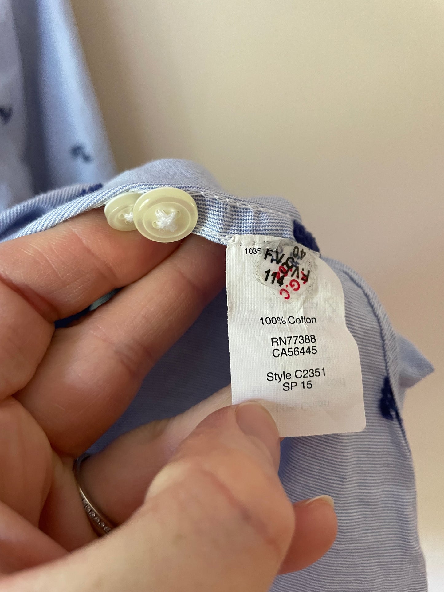 J.Crew Light Blue 100% Cotton Anchor Embroidered Button-Up Shirt – Size Medium