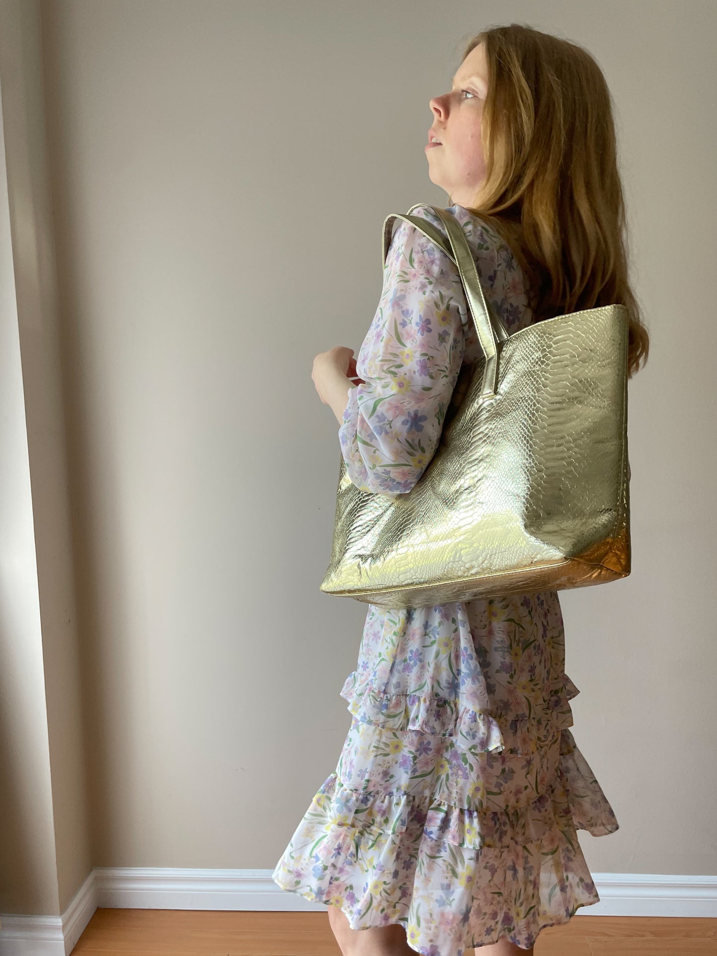 Gold Faux Python Print Tote Bag