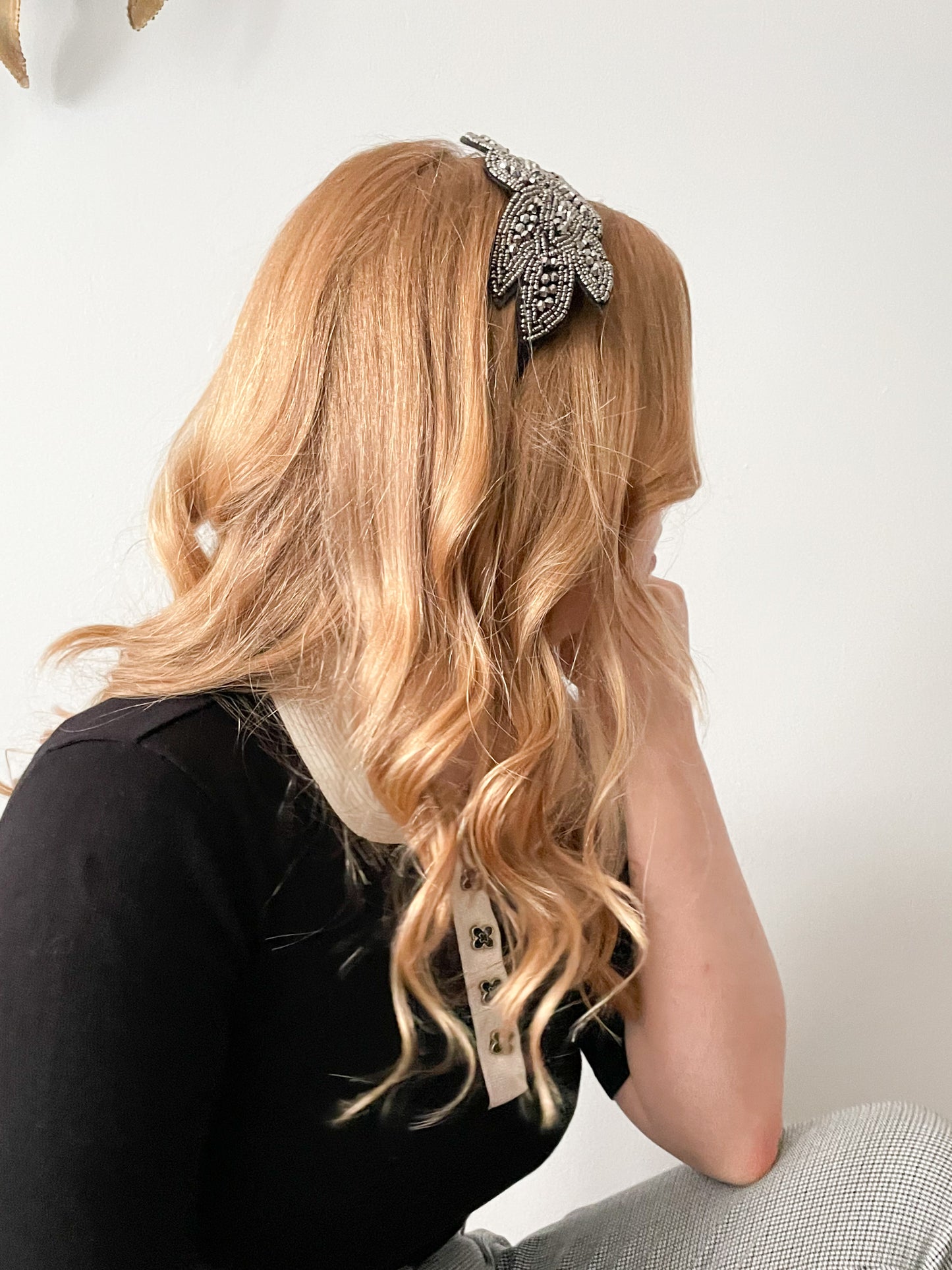 Silver Black Beaded Gatsby Flapper Fascinator Headband