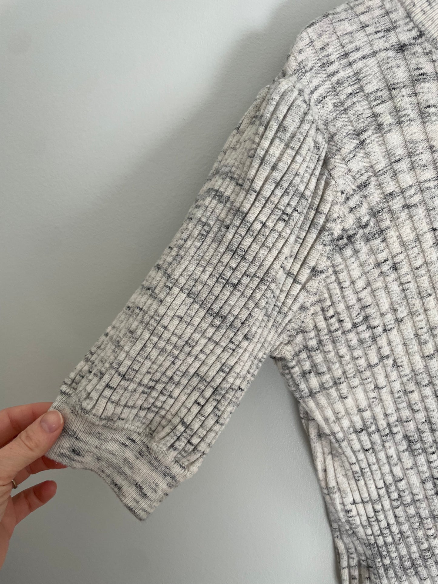 Joie Grey Marled Ribbed Elbow-Sleeve Sweater – 1X