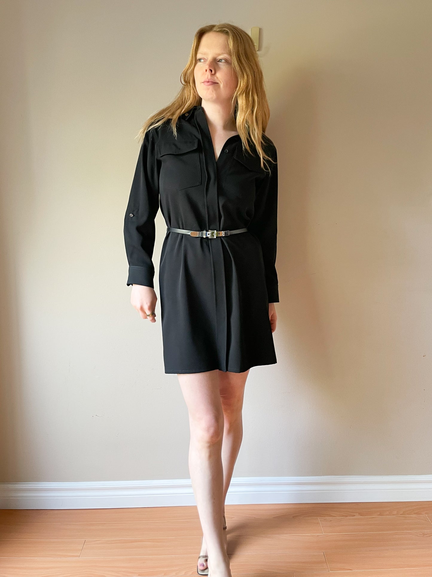 MK Black Button Front Collared Utilitarian Dress - XS