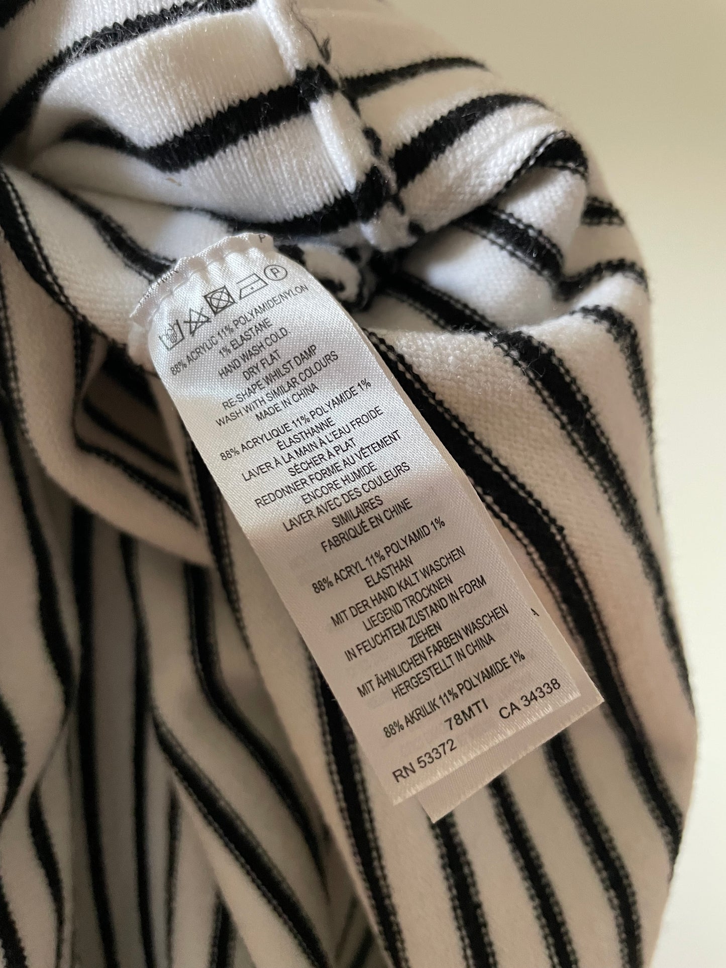 French Connection Black & White Stripe Knit Cowl Neck Sweater – Medium