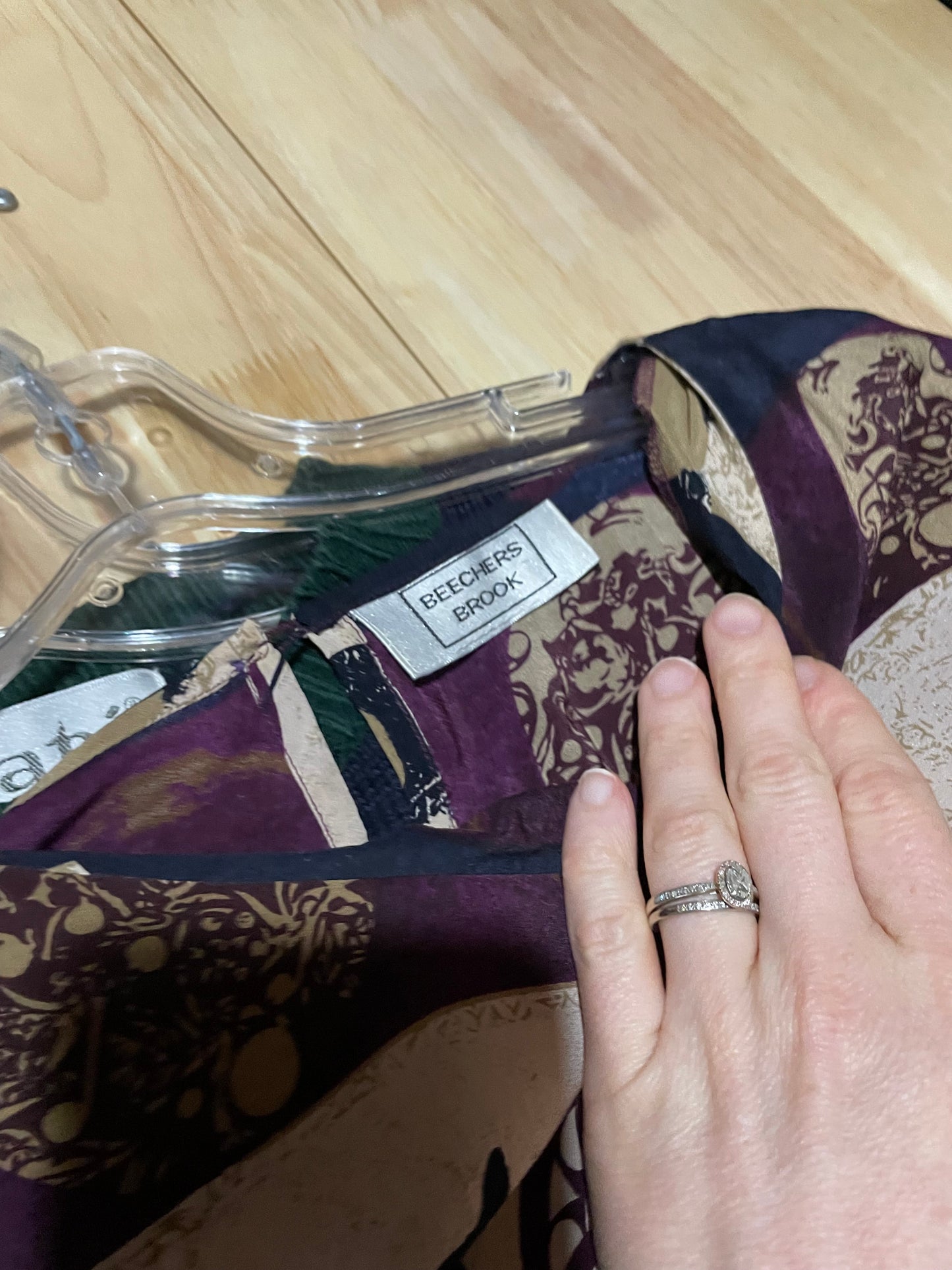 Beechers Brook Plum & Gold Abstract 100% Silk Blouse - Large