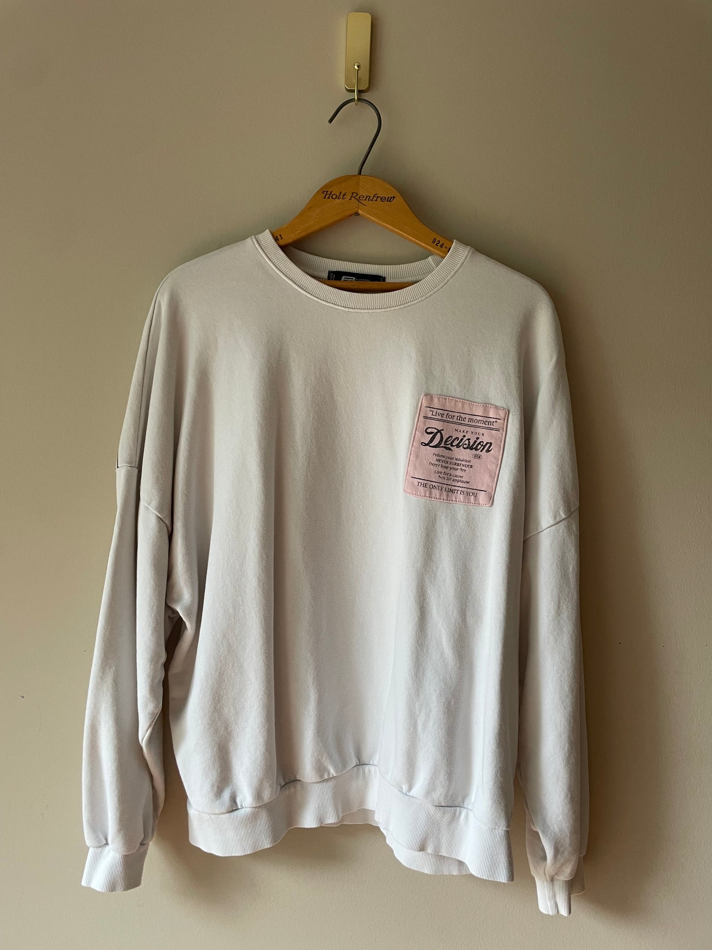 FB Sister White Graphic Sweatshirt with Pink Patch – Size Large/XL