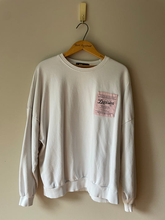 FB Sister White Graphic Sweatshirt with Pink Patch – Size Large/XL