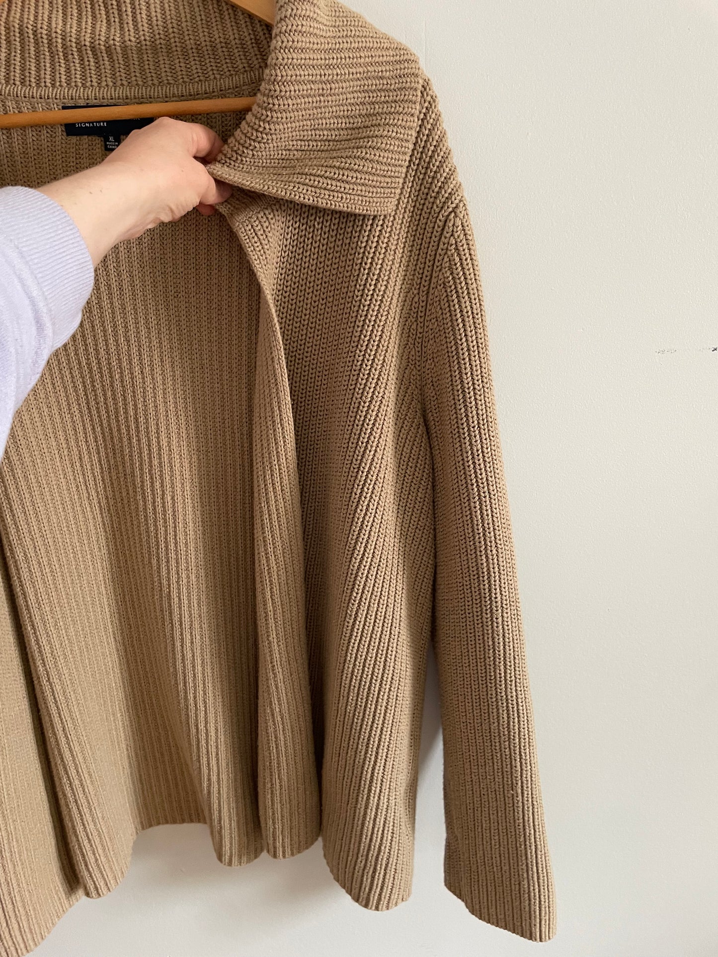 Jones New York Signature Tan Ribbed Knit Open Cardigan Sweater – XL