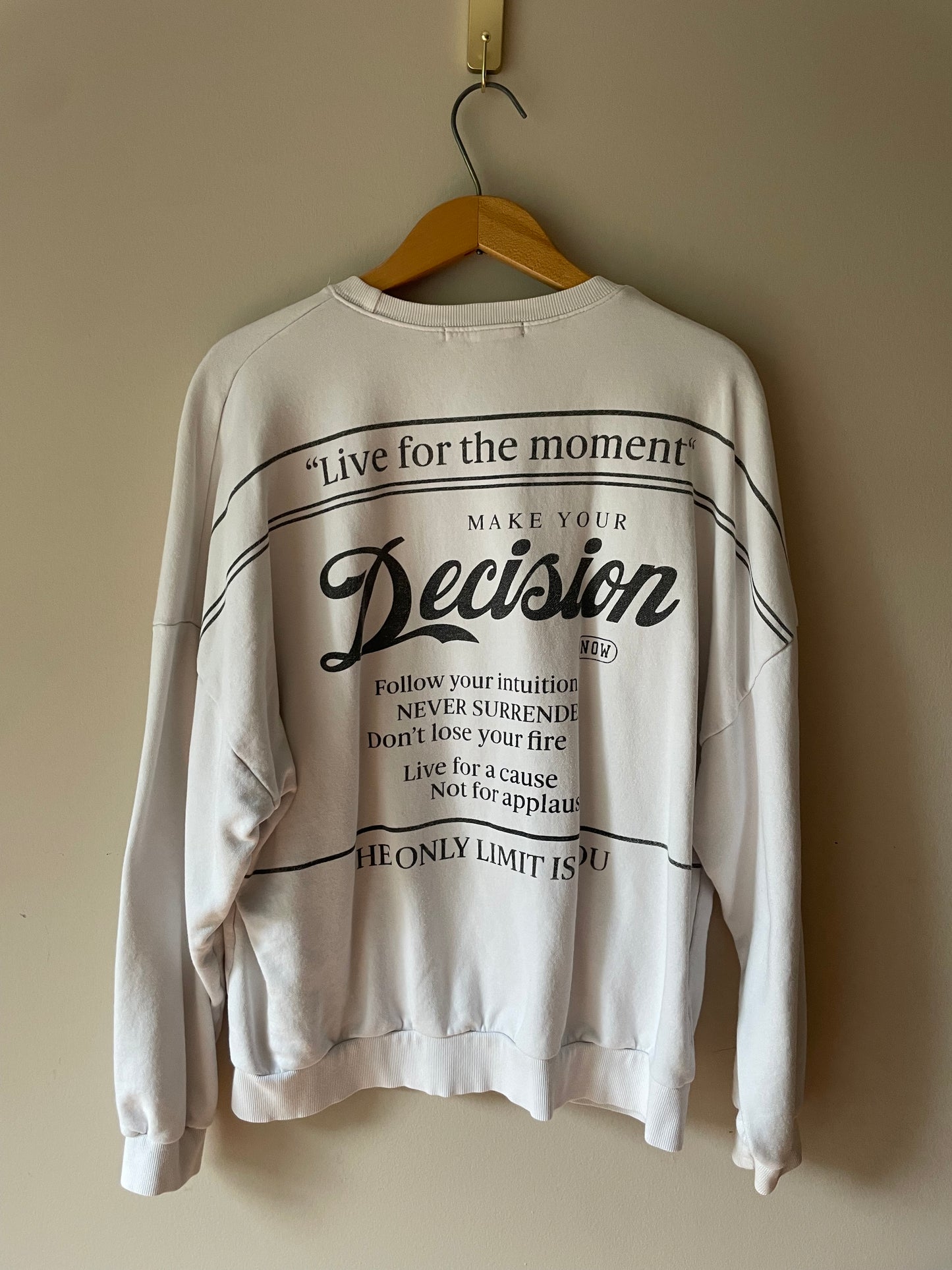 FB Sister White Graphic Sweatshirt with Pink Patch – Size Large/XL