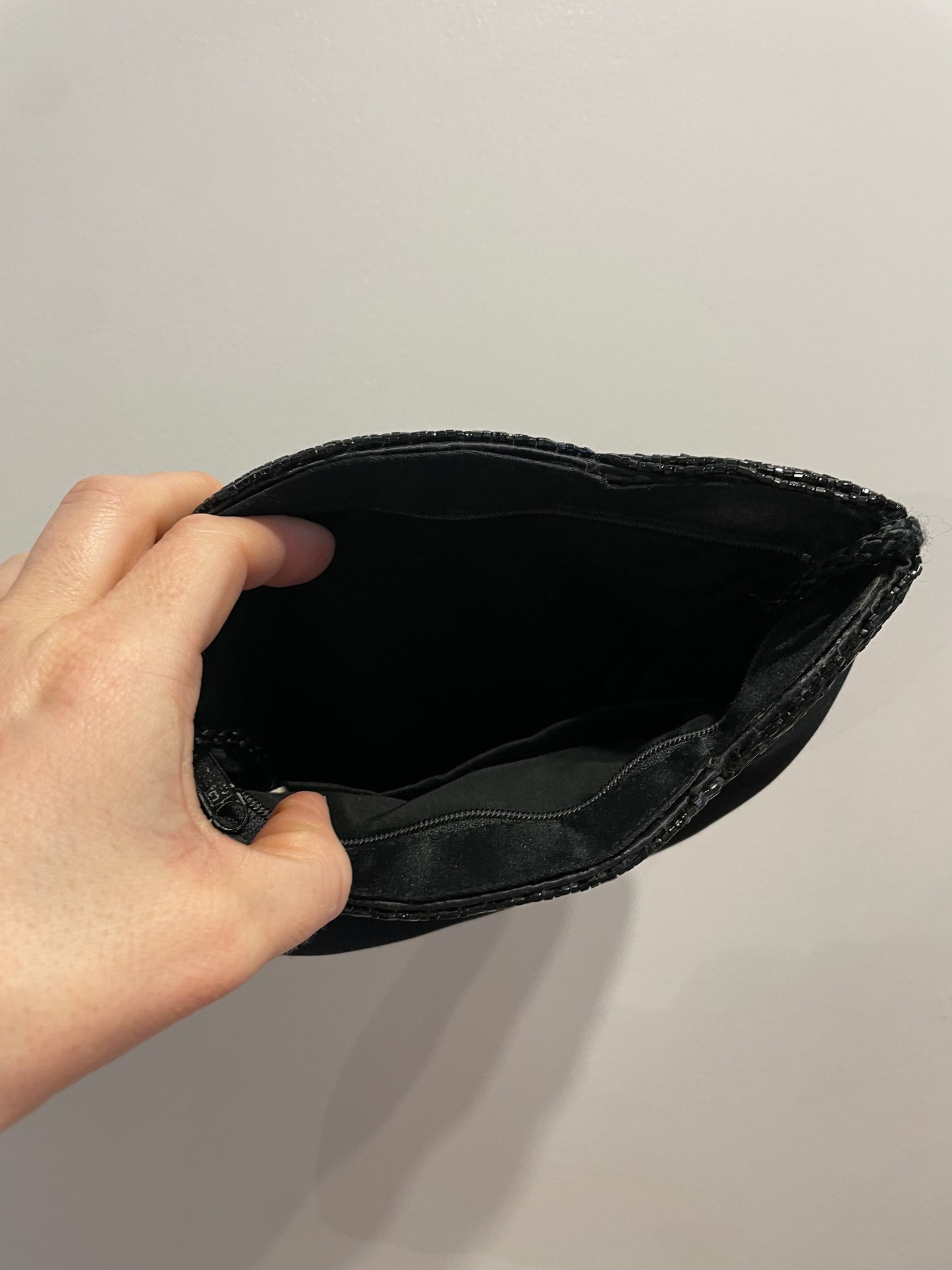 Black Satin Scalloped Beaded Evening Bag