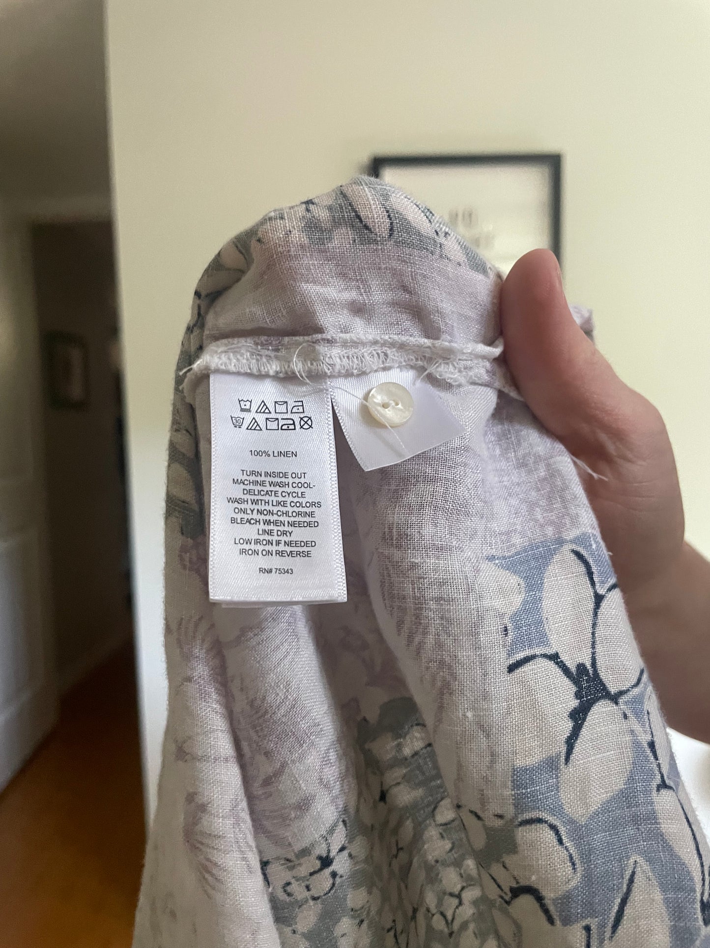 Linen Button-Up Floral Patchwork Short Sleeve Top - Medium