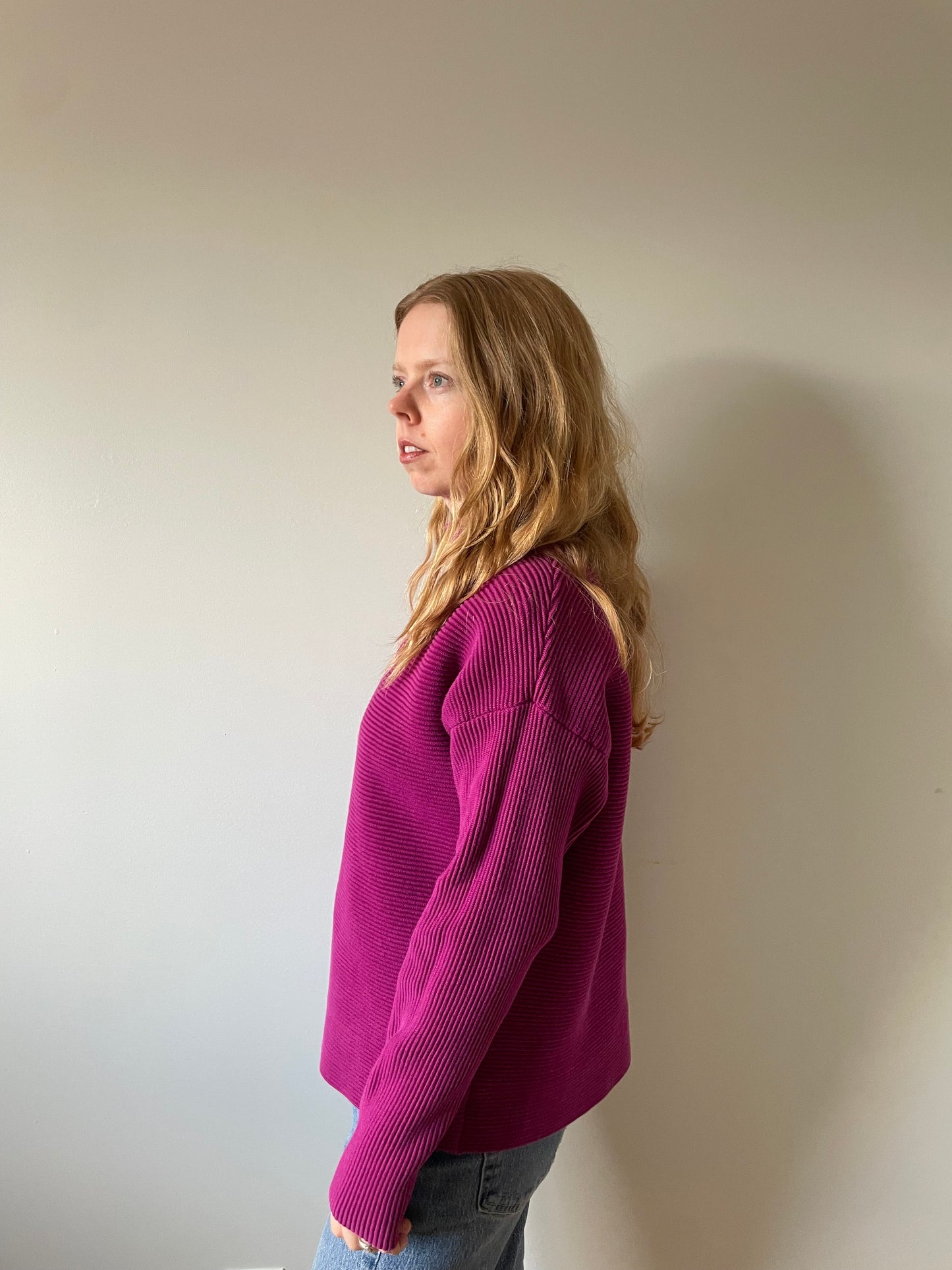 Ivanka Trump Magenta Ribbed Mock Neck Sweater – Medium