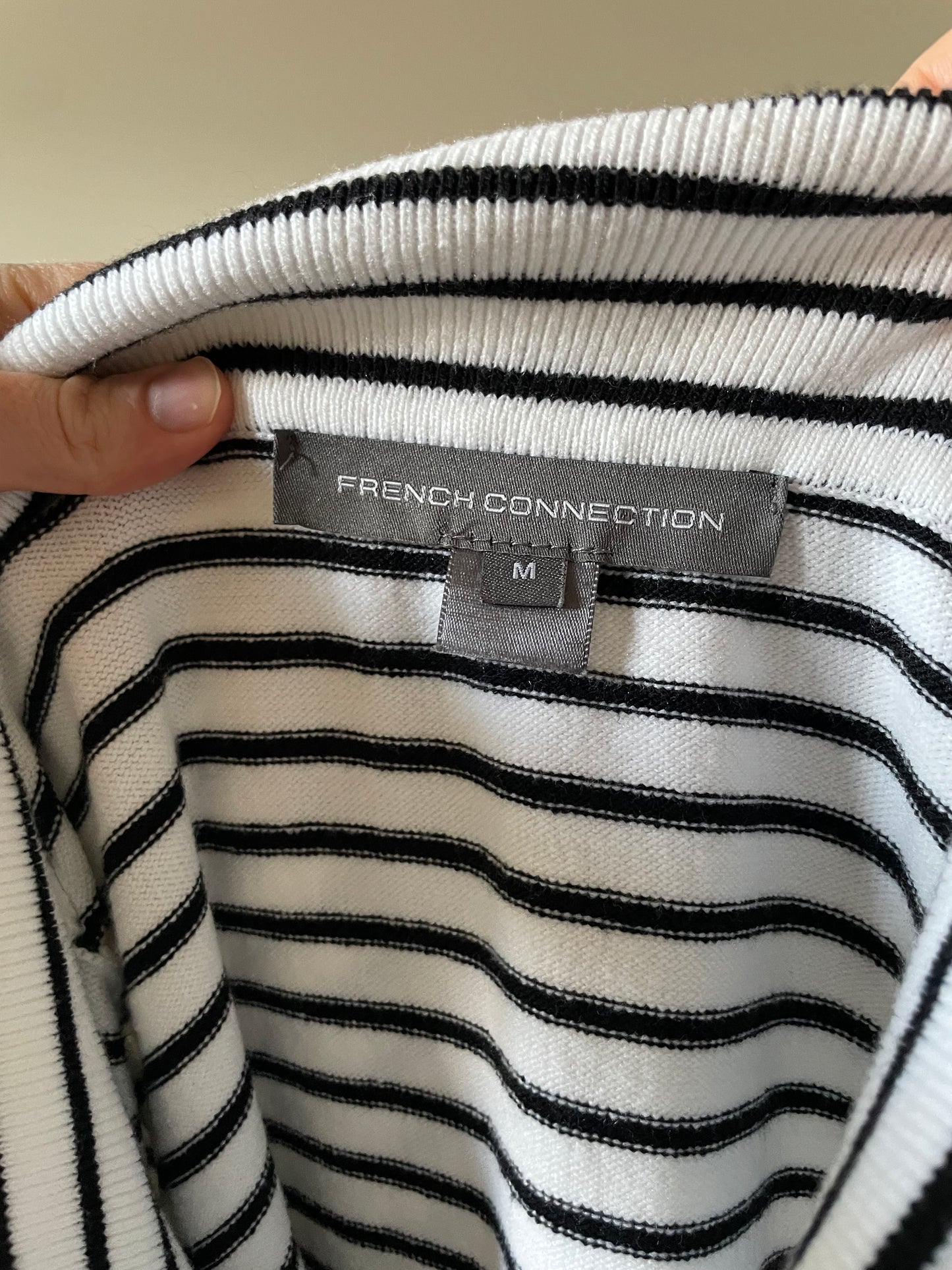 French Connection Black & White Stripe Knit Cowl Neck Sweater – Medium