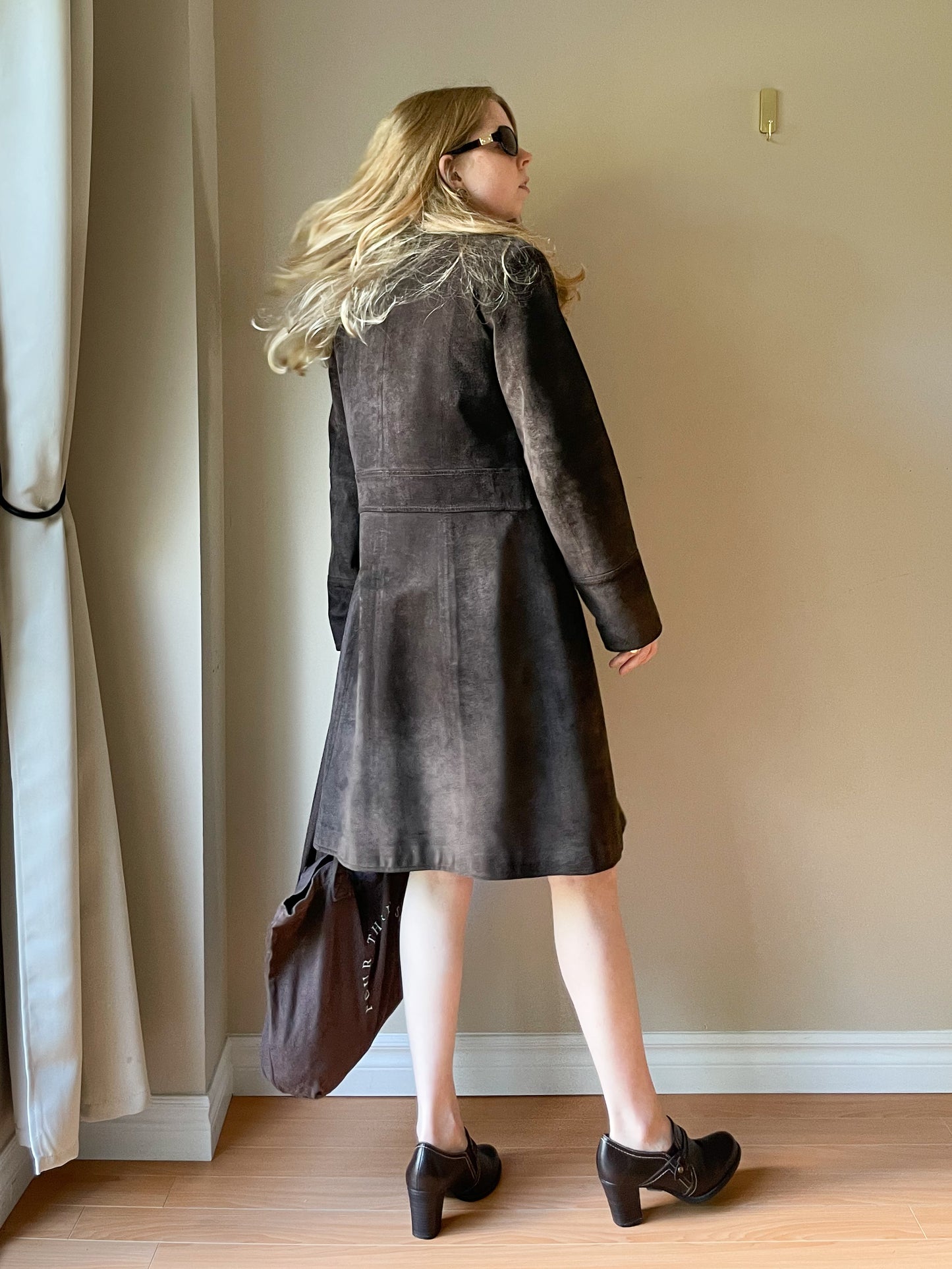 M&S Chocolate Brown Genuine Suede Mid Length Jacket - S/M