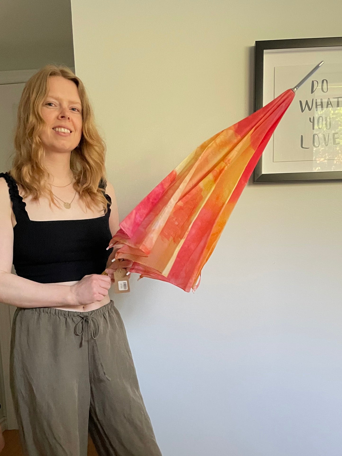 Eco Pretty Peach Pink Yellow Hand-Dyed One-of-a-Kind Umbrella