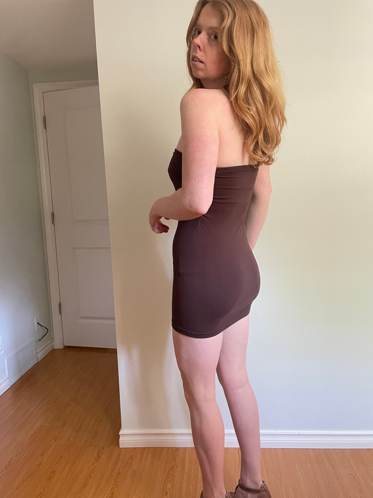 Bebe Chocolate Brown Strapless Mini Dress with Built-In Shelf Bra - XS/S