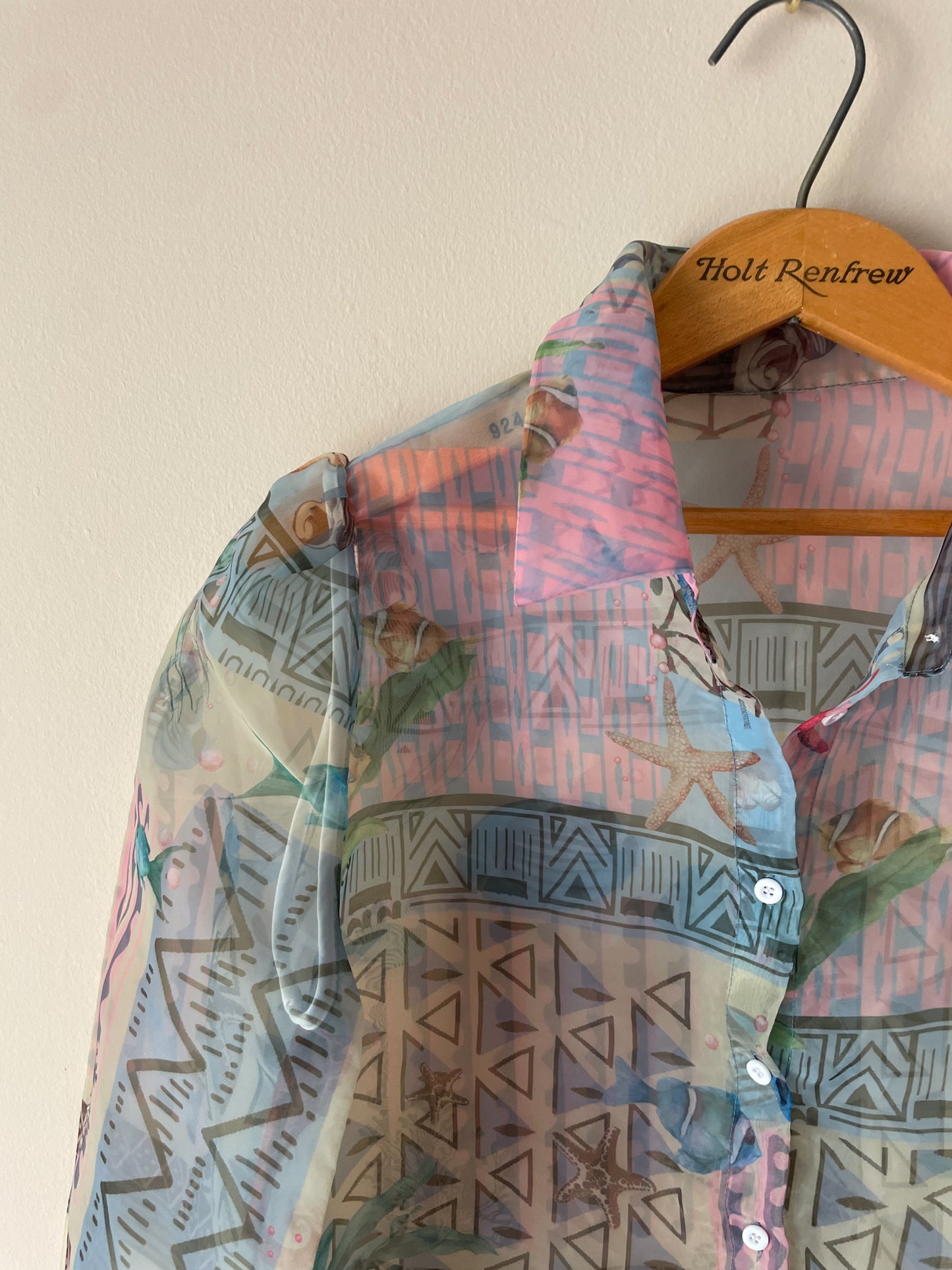 Sheer Geometric Ocean Print Blouse – Medium
