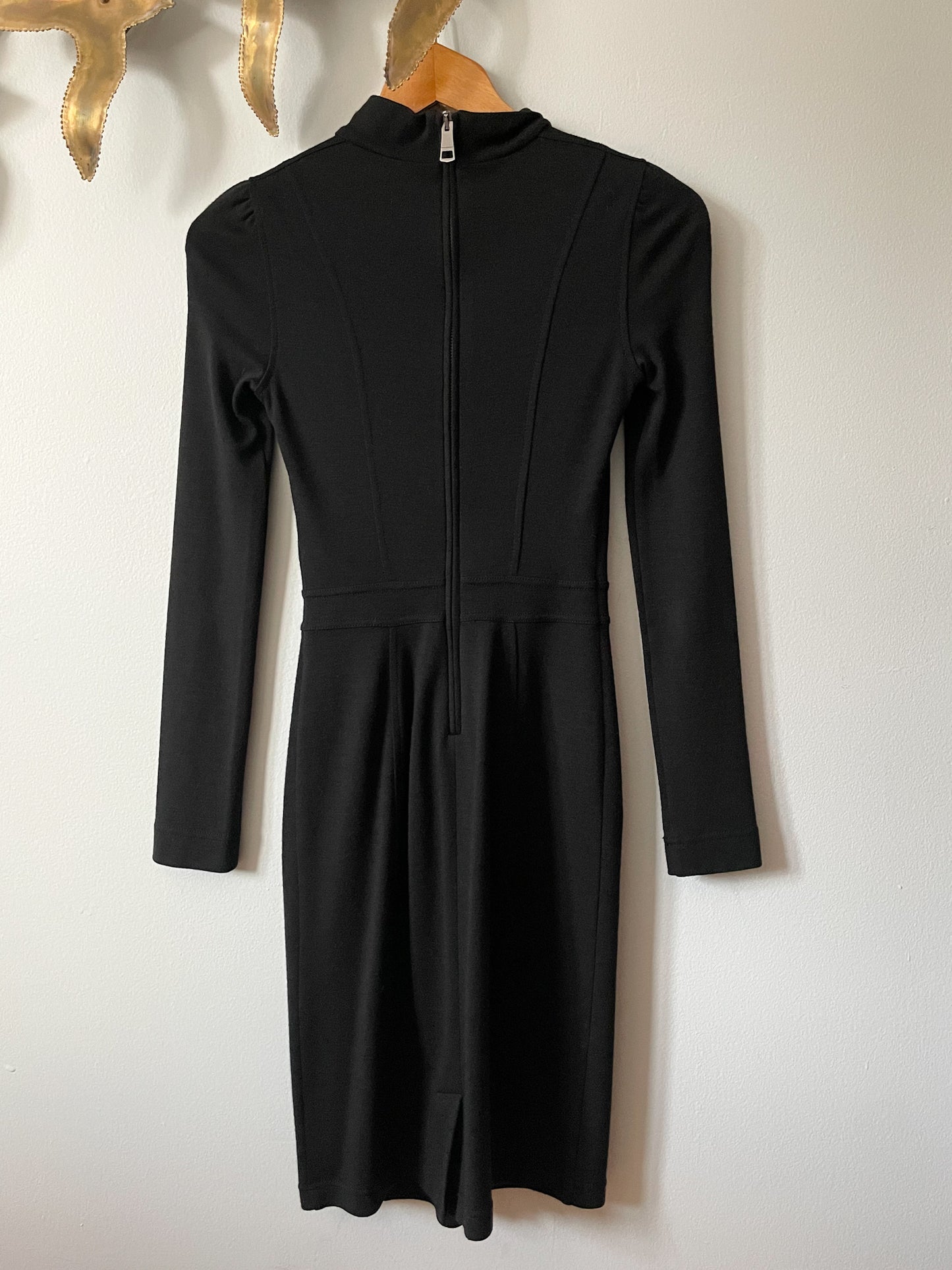 Burberry Brit Black Wool Mock Neck Knit Long Sleeve Dress - Size 2