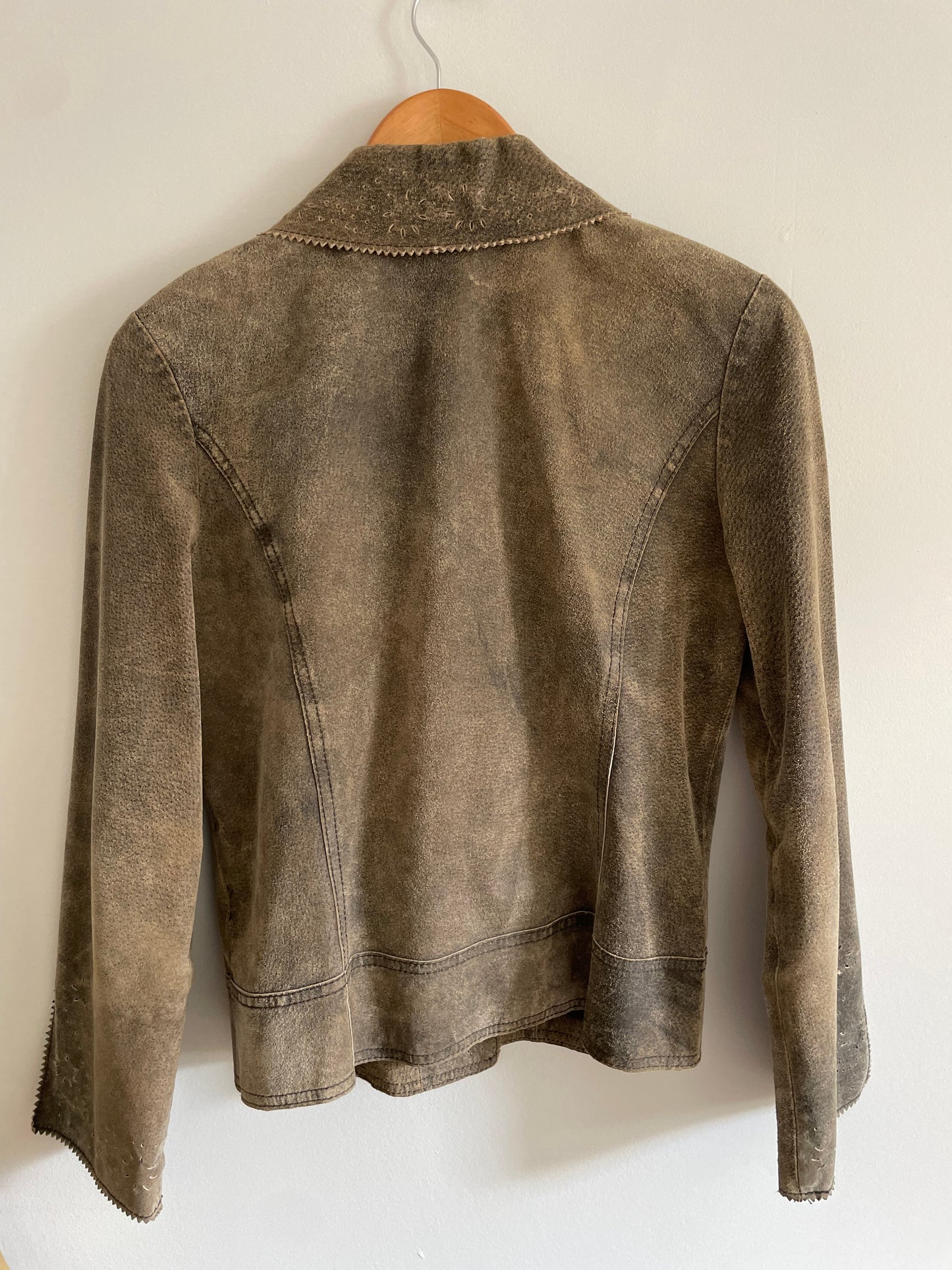 Spanner Taupe Genuine Leather Laser-Cut Jacket — Size Small