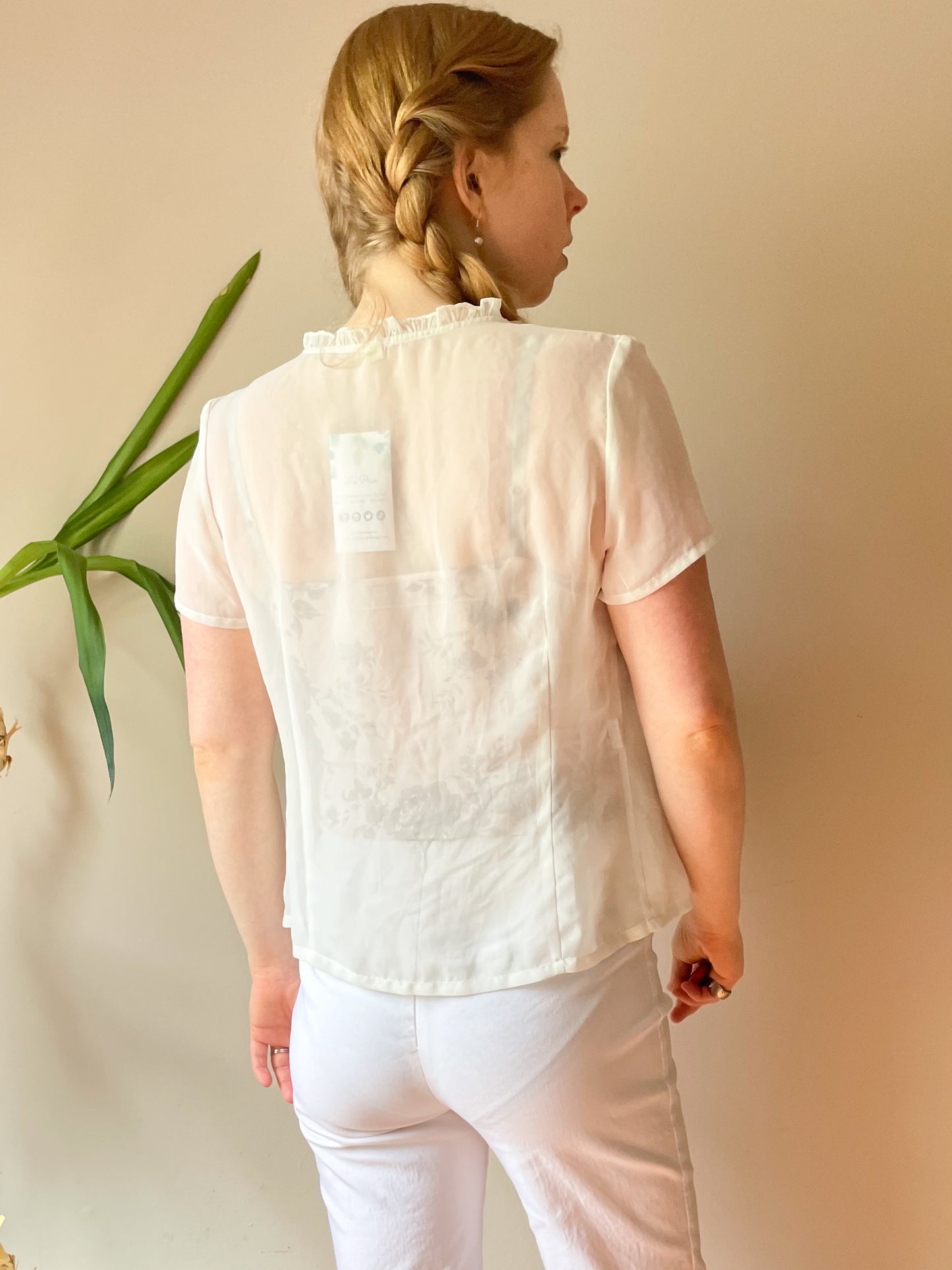 White Sheer Ruffle Neck Layering Jacket - Small