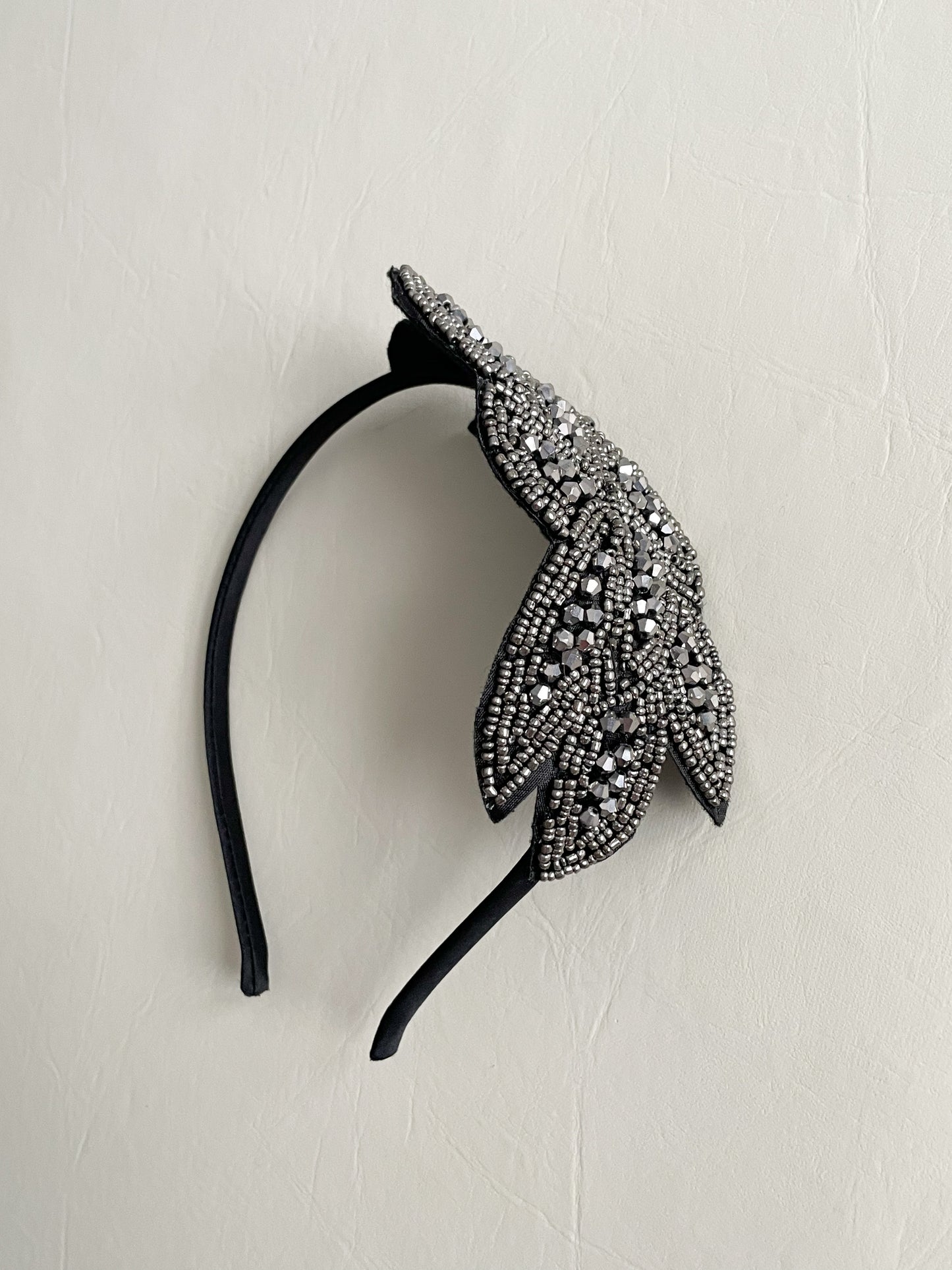 Silver Black Beaded Gatsby Flapper Fascinator Headband