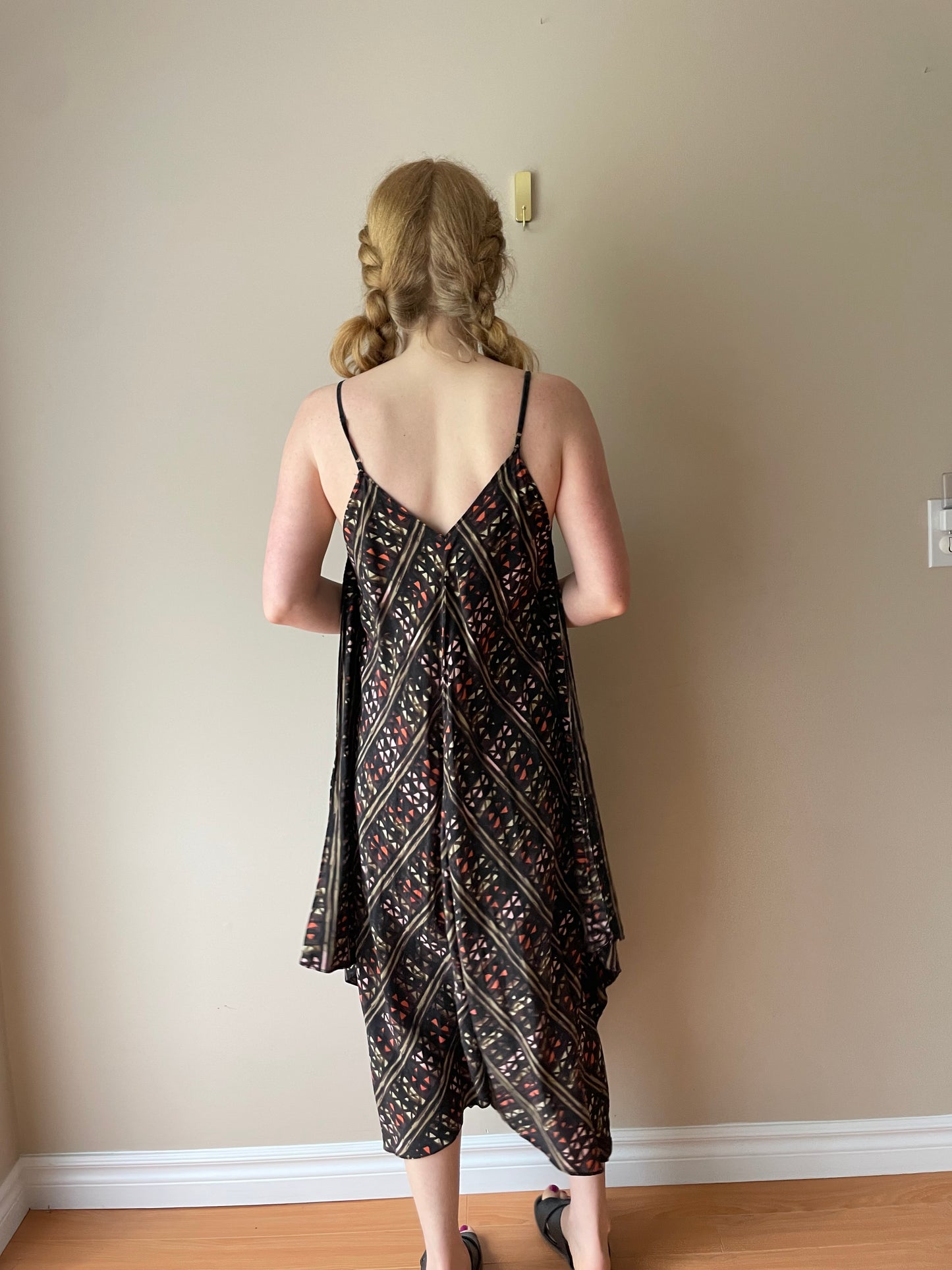 Anthropologie Black Multi Abstract 100% Silk Handkerchief Hem Dress – Size Medium