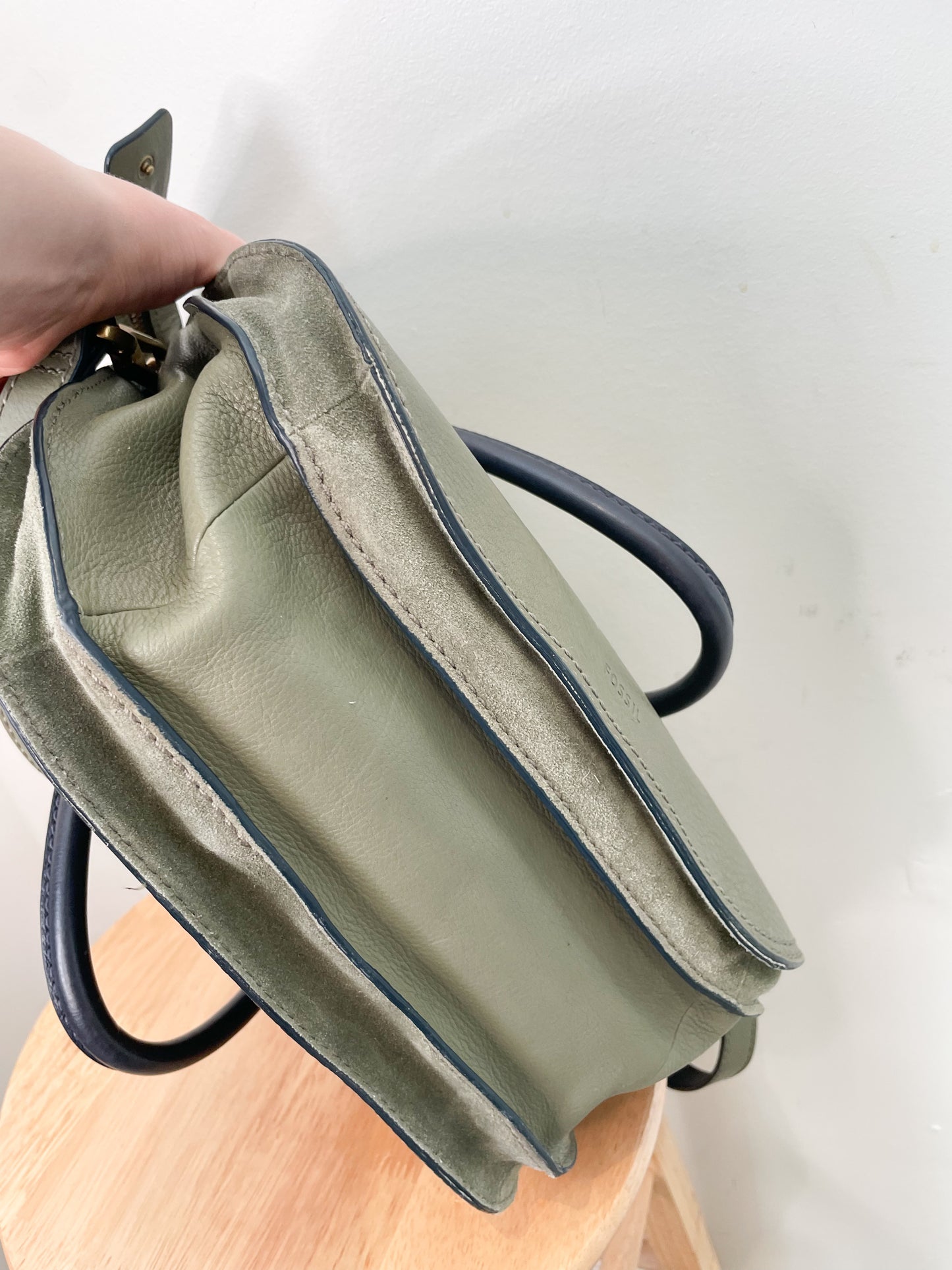 Fossil Olive Green Pebbled Leather Satchel Bag